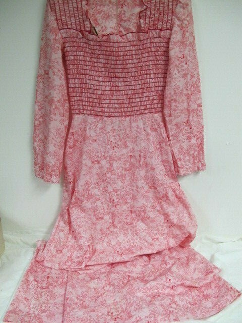 VINTAGE JCPENNEY JUNIORS DRESS LONG MAXI UNION LABEL PINK RED VICTORIAN COLONIAL