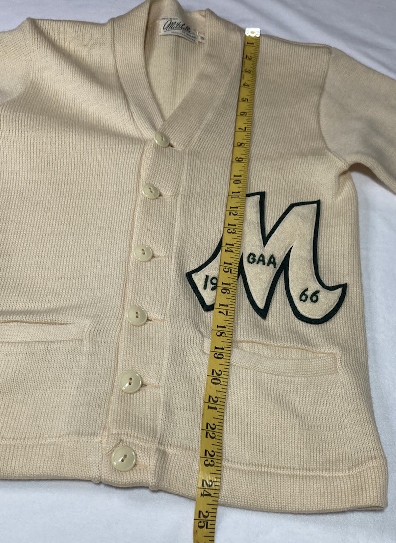 Vintage Mitchells Varsity Cardigan Sweater Women&rsquo;s Cream 60s