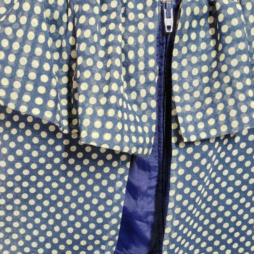 70s Joseph Magnin Blue Polka Dot Evening Gown Maxi Ruffled Neckline Dress Size 8