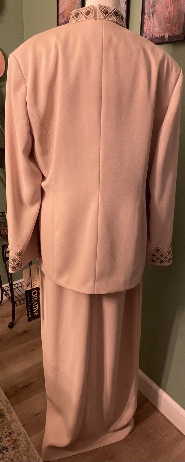 VTG NWT Creative Creations Womens Taupe Beaded Party Cocktail Jacket Dress Sz 16