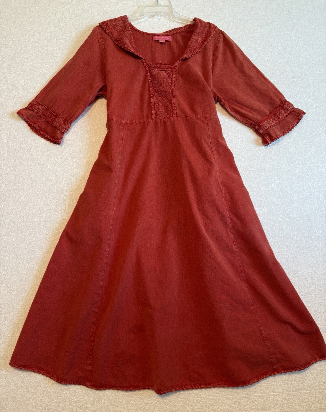 Vintage April Cornell Dress Women&rsquo;s Large Cottagecore Boho Lace Trim Tie Waist