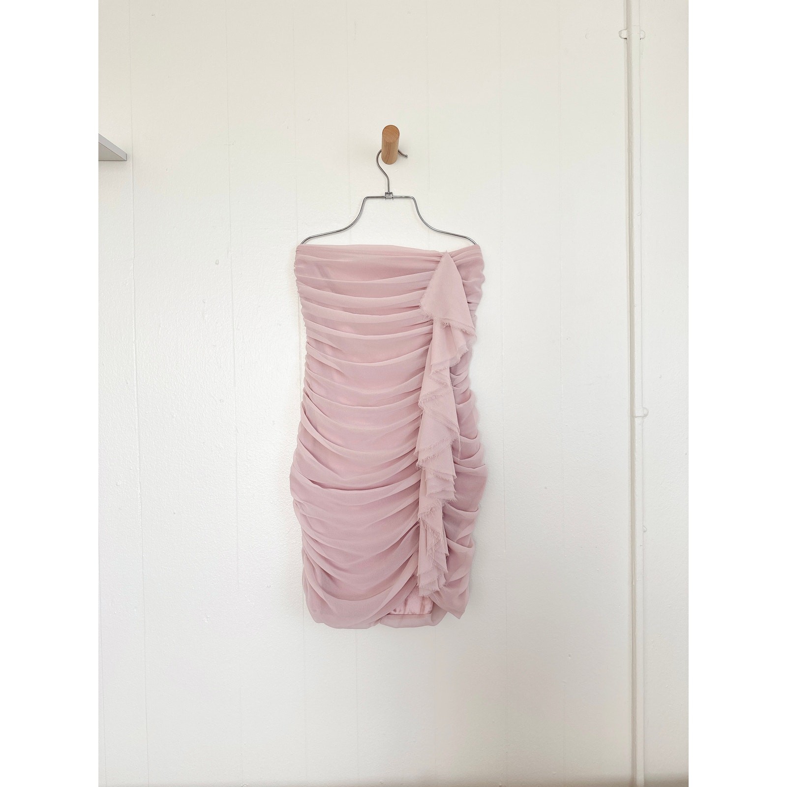Vintage Y2K Express Blush Pink Ruffled Ruched Strapless Mini Dress 4