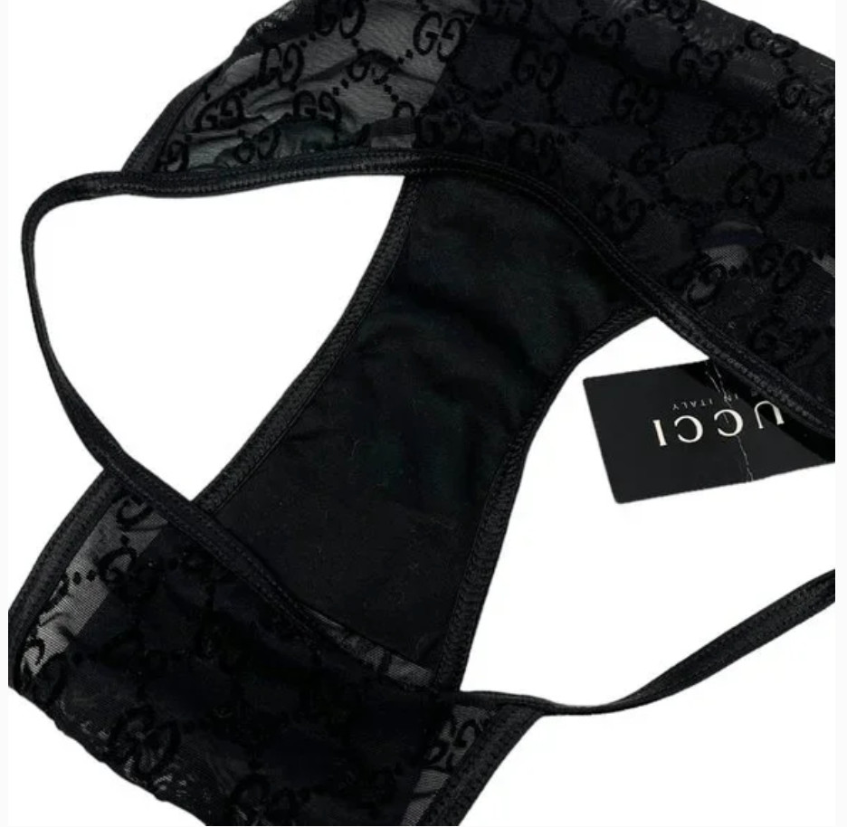 GUCCI Vintage GG Monogram Logo Bra Shorts Set #XS Underwear Black Nylon