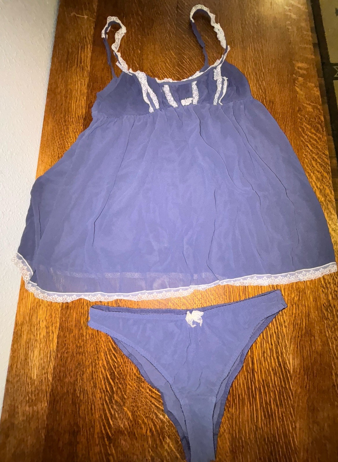 VICTORIA&rsquo;S SECRET Babydoll Chiffon Slip and Panty Set Size L Blue Y2K