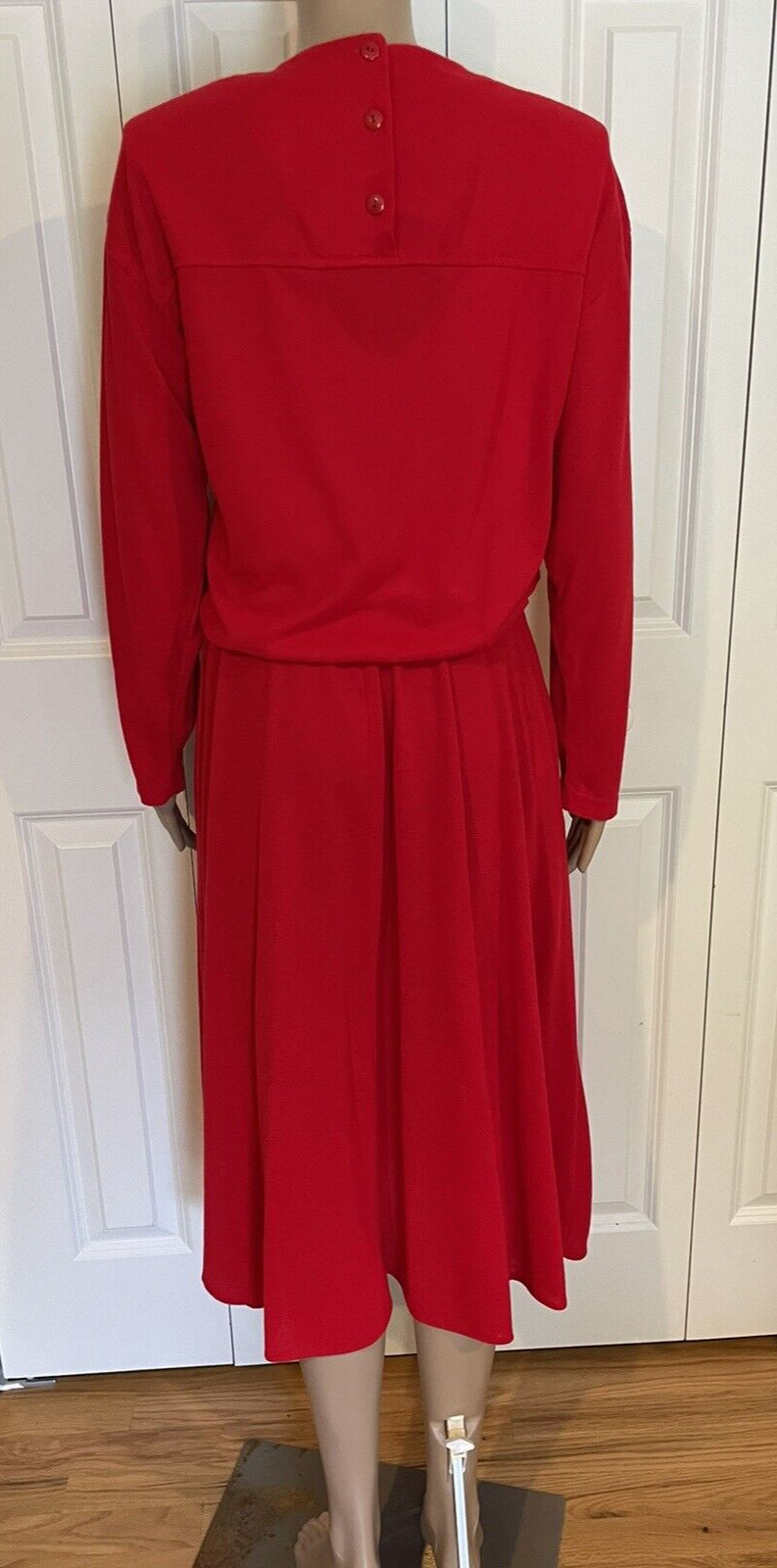 Vintage Stuart Alan 12 Bright Red Soft Knit Acrylic Bubble Waist Holiday Dress