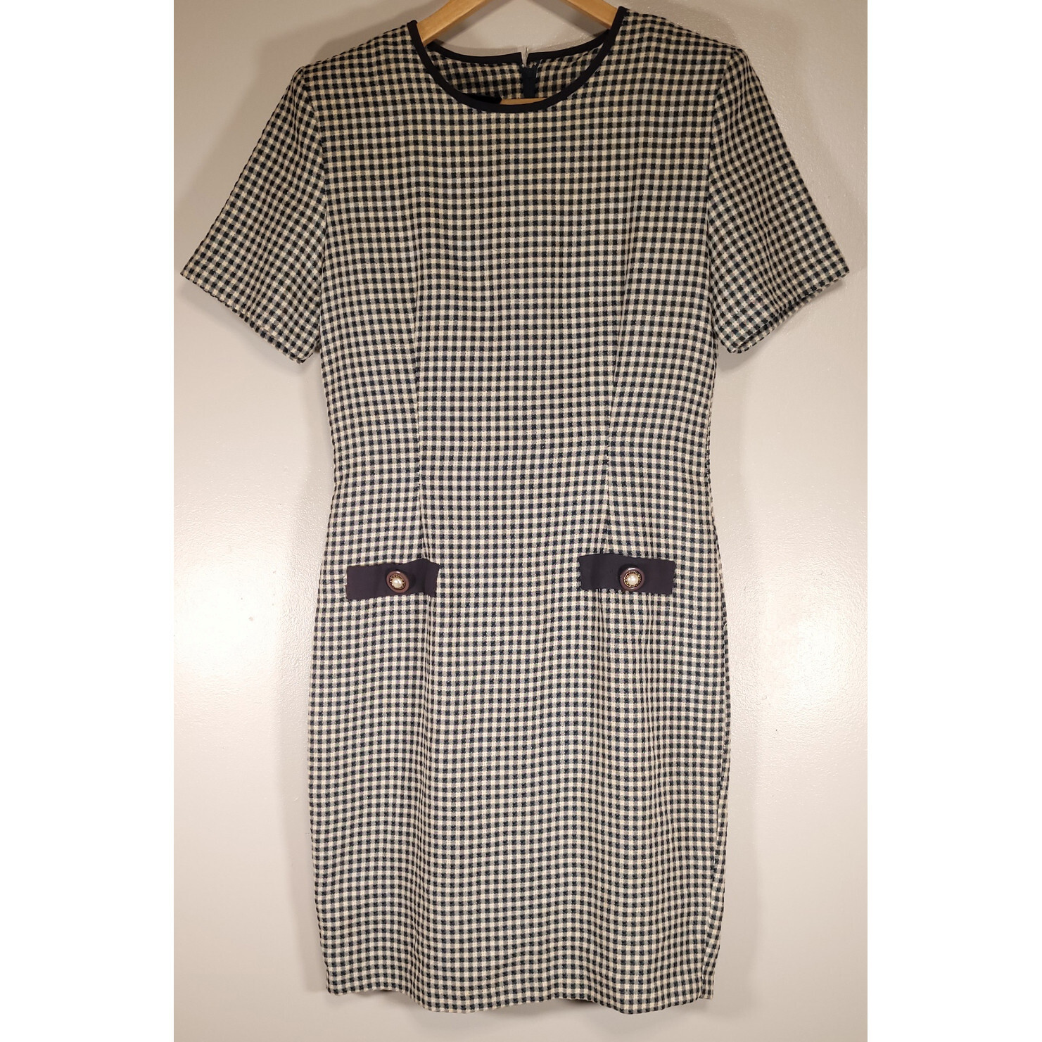 Vintage 80s Ms Choice Dress Size 10 Dark Teal Gingham Short Sleeve Rayon Blend