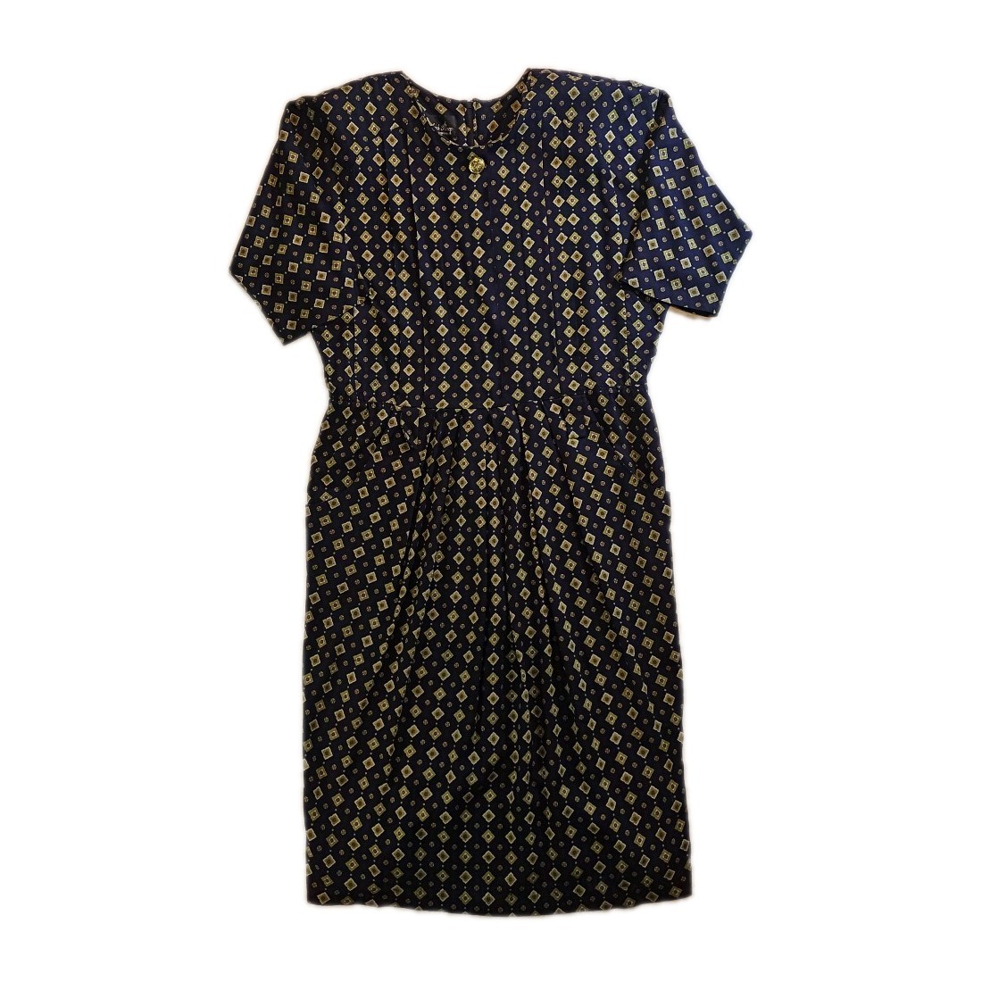 Vintage Navy Erika&rsquo;s Place Geometric Patterned Dress – Size 11/12