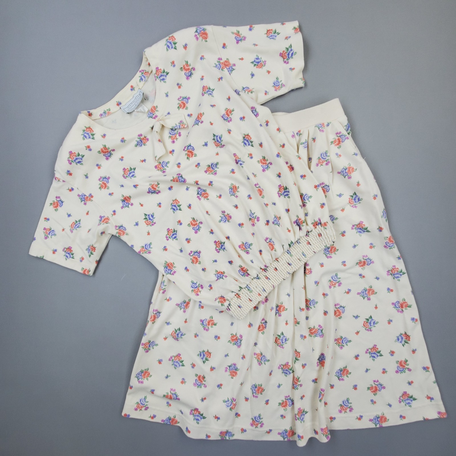 Vtg 80s Catalina Collection Womens Two Piece Skirt Top Set Floral Cottagecore M