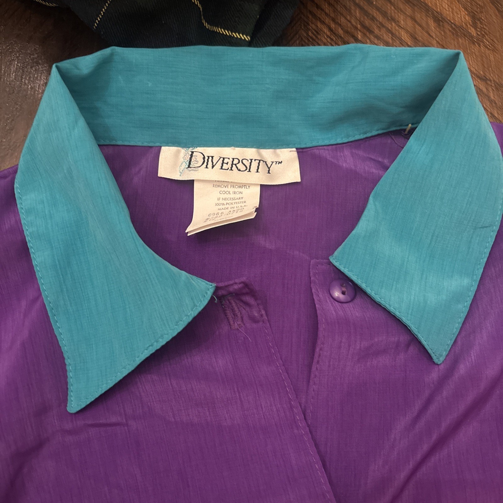 Vintage 90s Color block Button Up Shirt Purple Pink Green Diversity Size 12