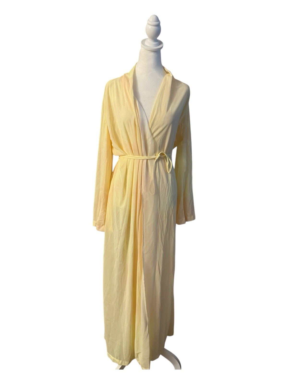 Vintage Miss Elaine Peignoir Long Robe Pink Yellow Sheer Hollywood Glam Large