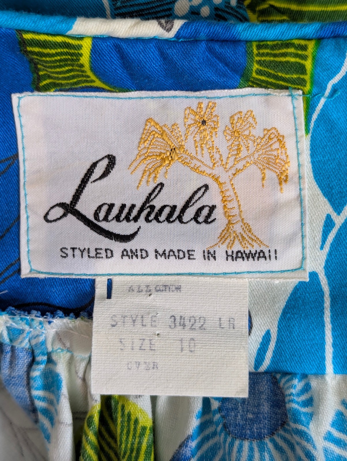 Vintage Lauhala 1970s Hawaiian MuuMuu Aloha Dress Ankle Maxi Sz 10 Blue Train