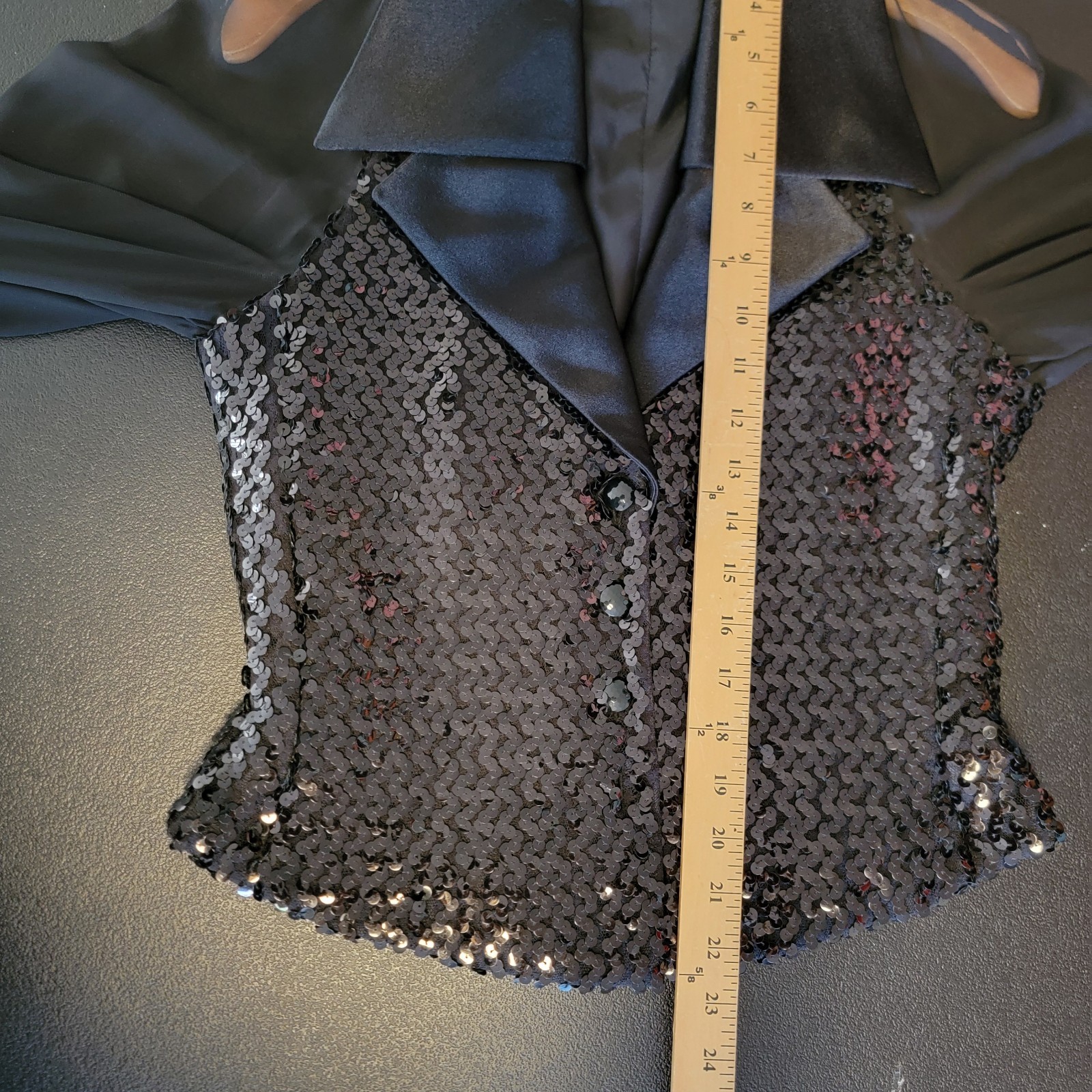 Vintage Frank Usher Sequin Top Sheer Arms Tuxedo Look Top US 8 UK 12 Designer
