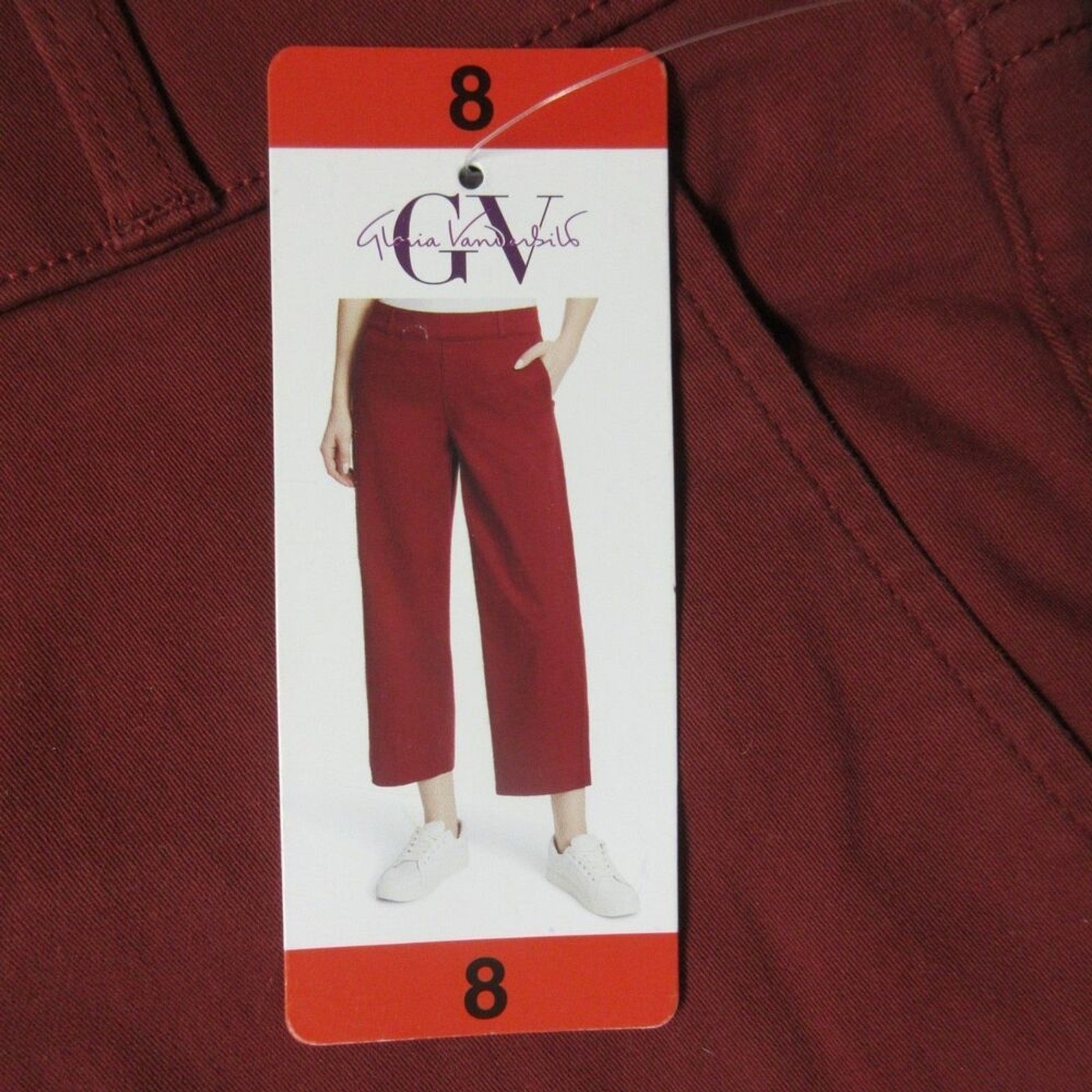GLORIA VANDERBILT Tummy Control Wide Leg Crop Pants Sz 8 Red Rust Pull On NWT