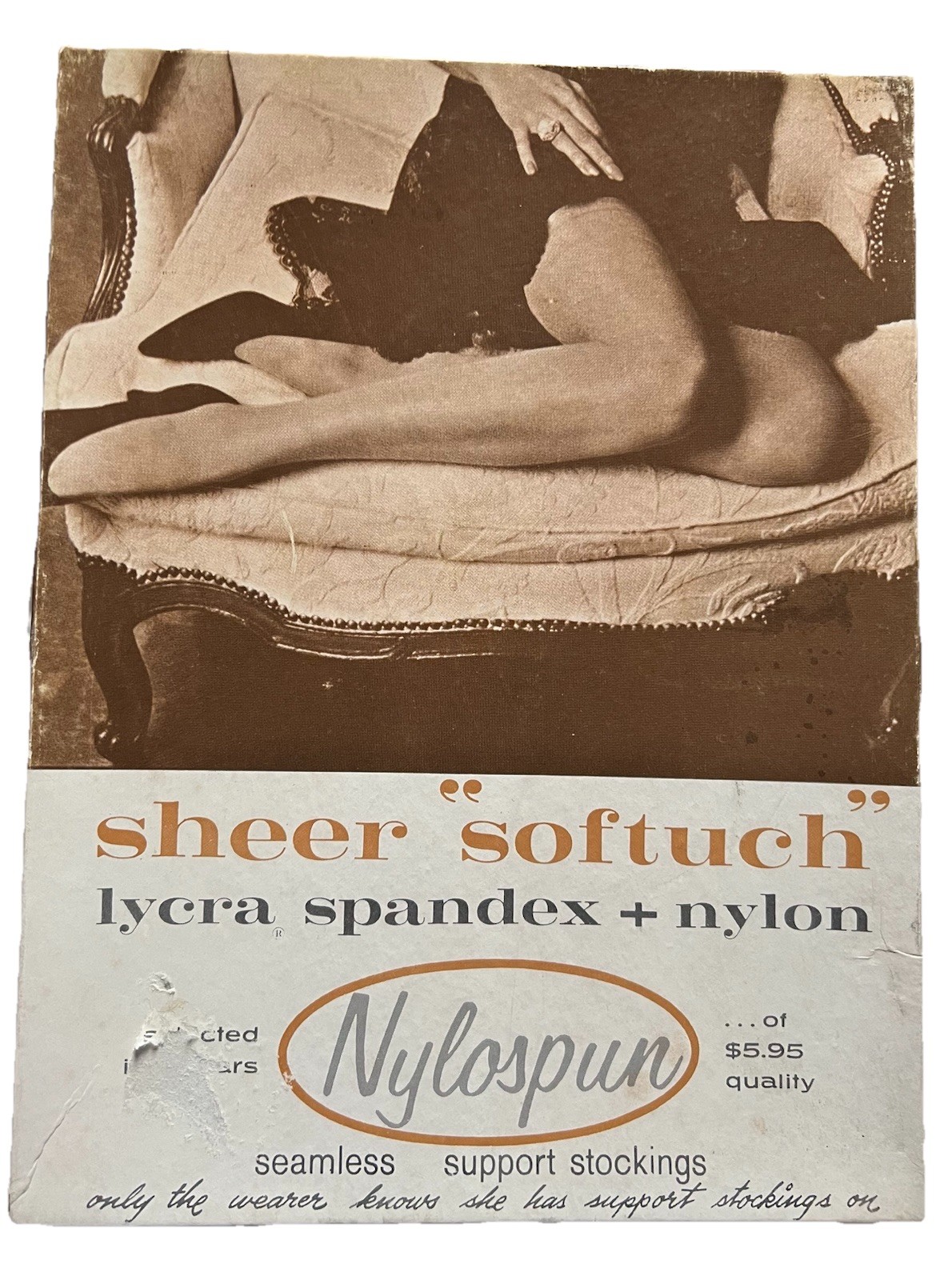 Vtg 1960s Nylospun Nylon Stockings NOS Pin Up Seamless Semi Sheer Irreg Sz B