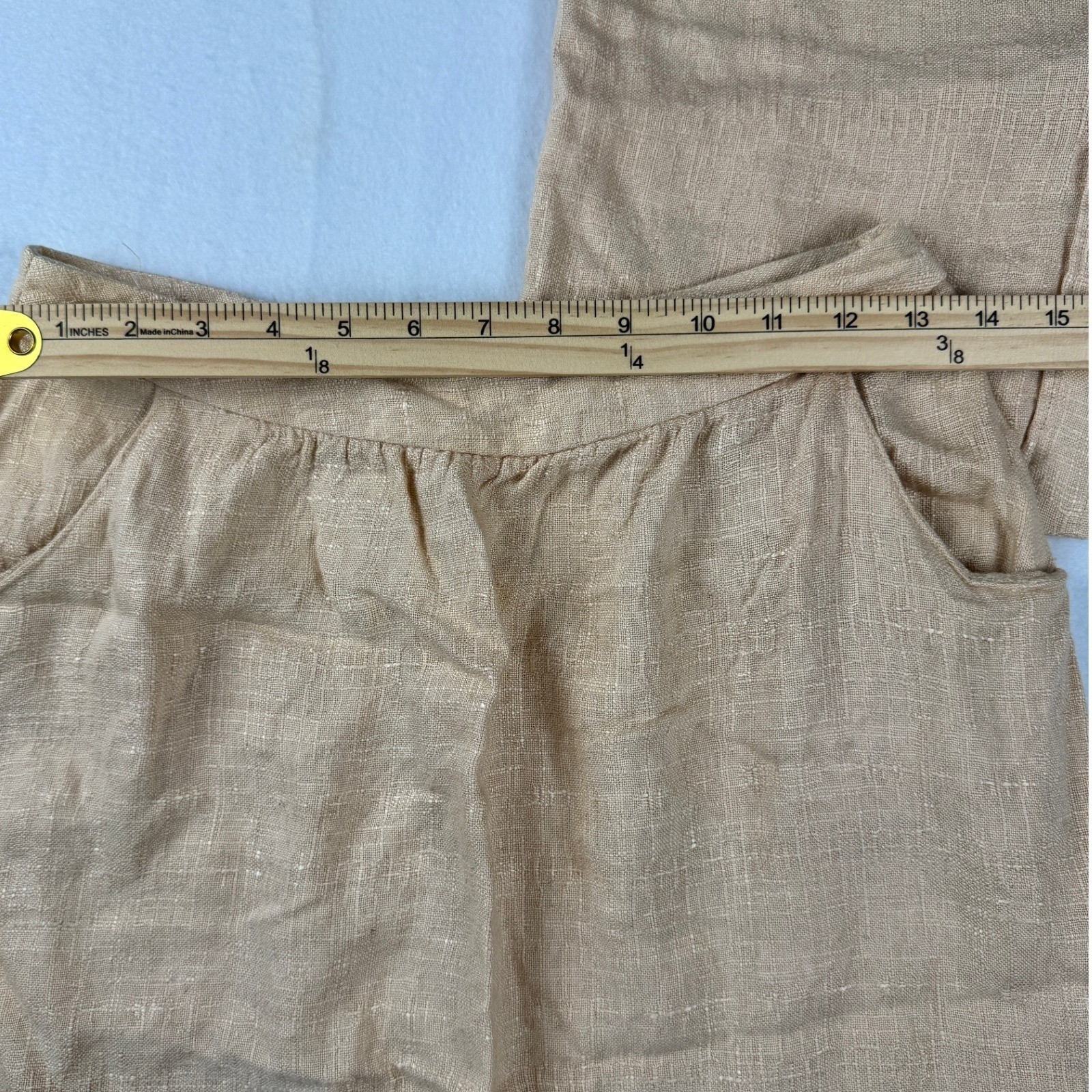 Vintage 70&rsquo;s Linen Blend Neutral Two Piece Skirt Set Tan Short Sleeve Top Midi