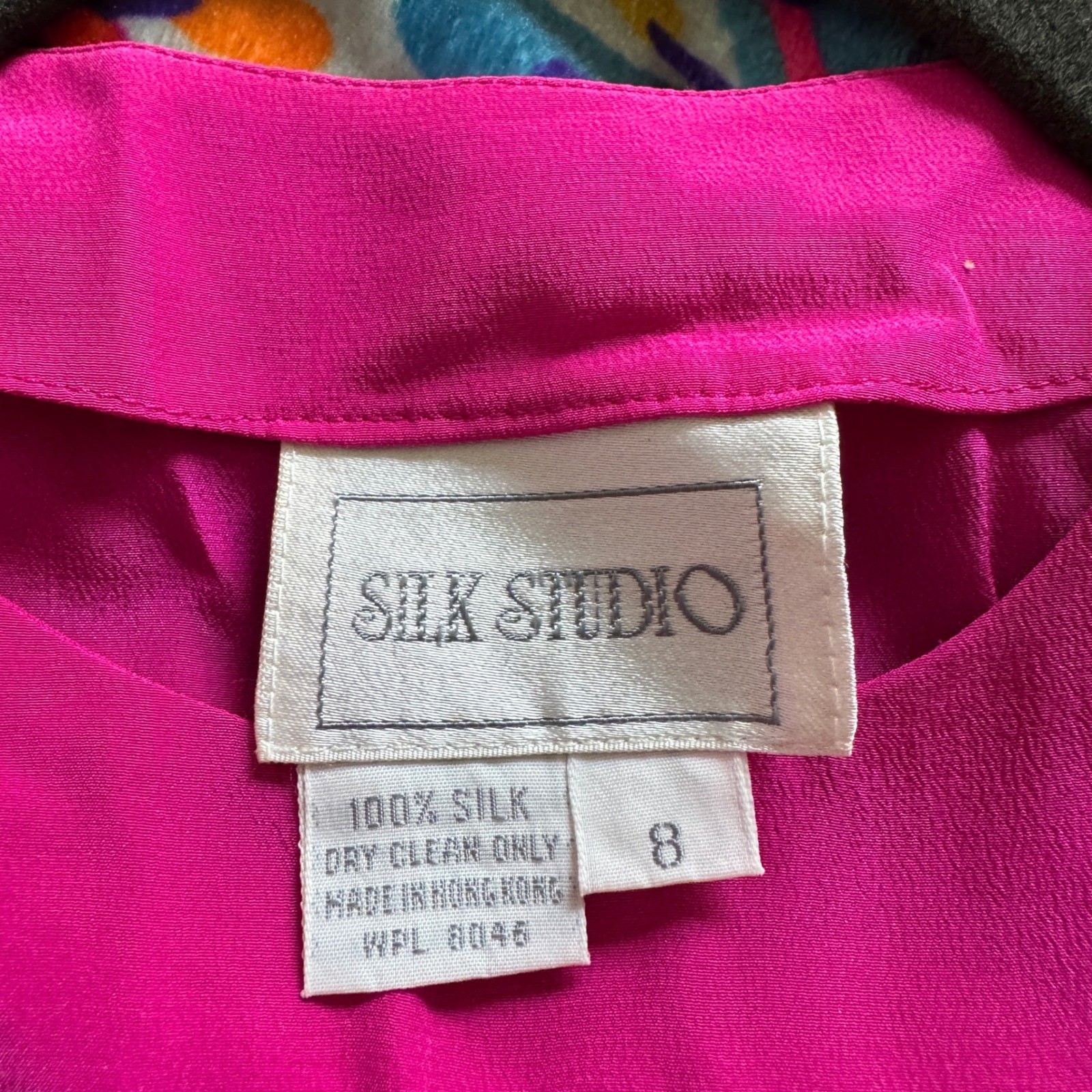 Silk Studio Vintage Fuchsia Pink 100% Silk Long Sleeve Midi Dress Size 8