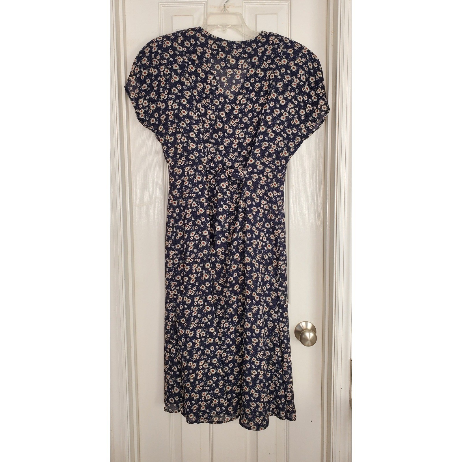 Vintage Prairie Dress Blue Floral Lace Collar Cottagecore Pearl Button 12