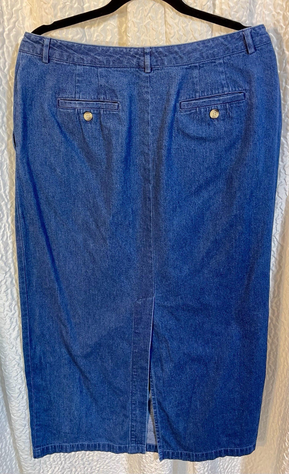 Vintage Talbots Deep Blue💙100% Cotton Denim Maxi Skirt Size 14 Long Slit EUC
