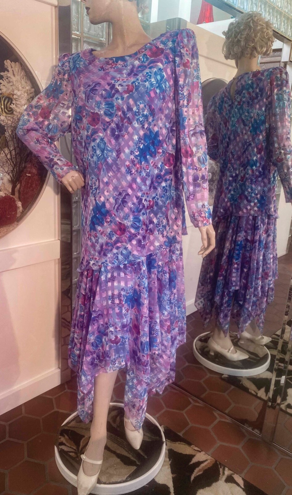 VTG Drop Waist Handkerchief Hem Flapper Gatsby Dress XL PATRA PLUS Multicolor
