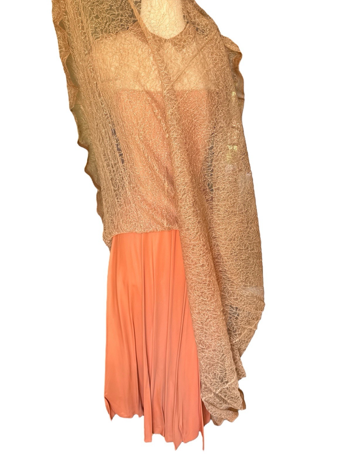 Vintage 40’s Ceil Chapman Lace Gown Peach Brown Copper 24” Waist Midi Sz 4