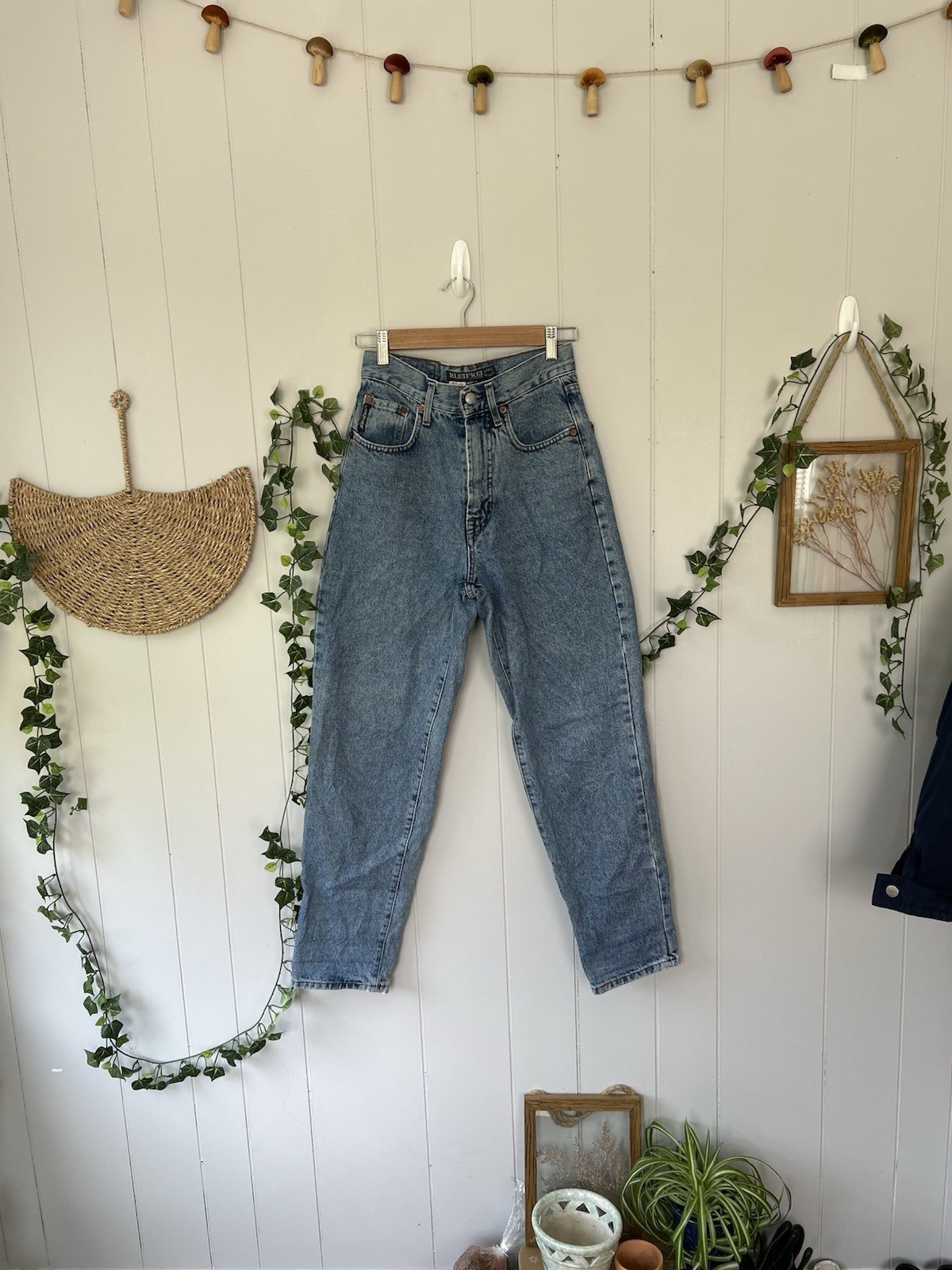 90s Vintage Bleifrei Slim Mom Jeans Mid Rise Tapered Leg Petite Size 27 27×28