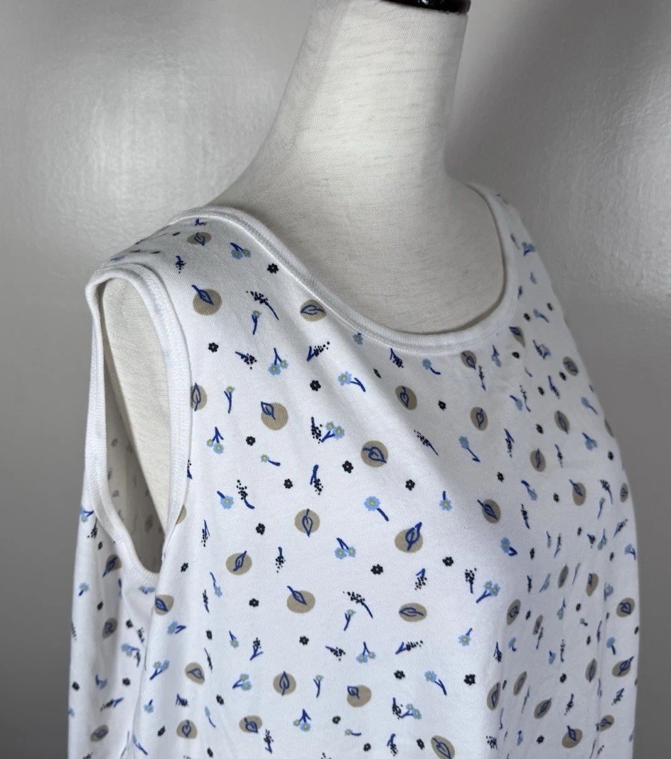 Vintage 90s Basic Editions White Floral Sleeveless Cottagecore Tank Top Sz 1X