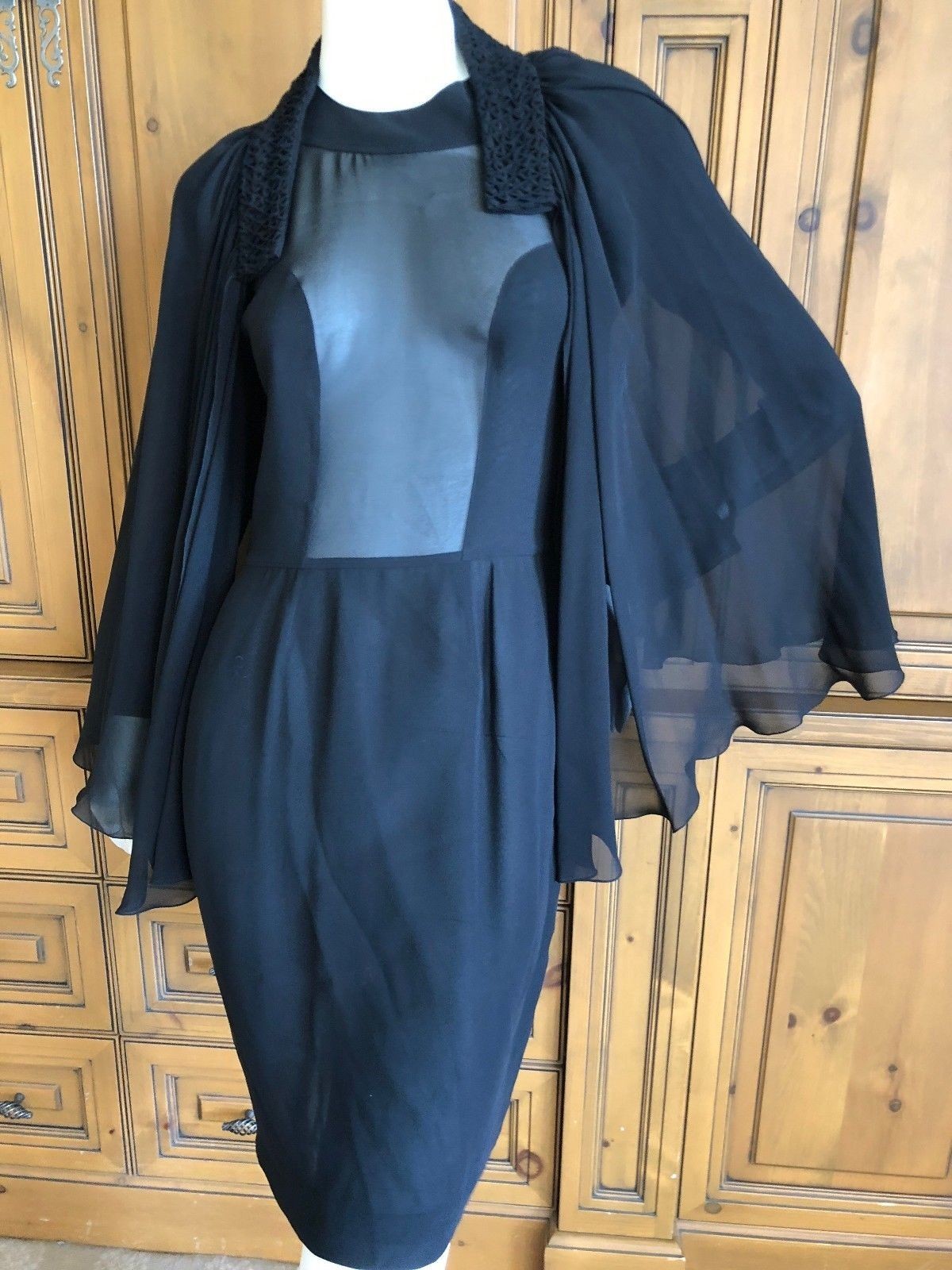 TO DIE FOR Christian Lacroix Lux Sheer Black Silk Cocktail Dress with Cape