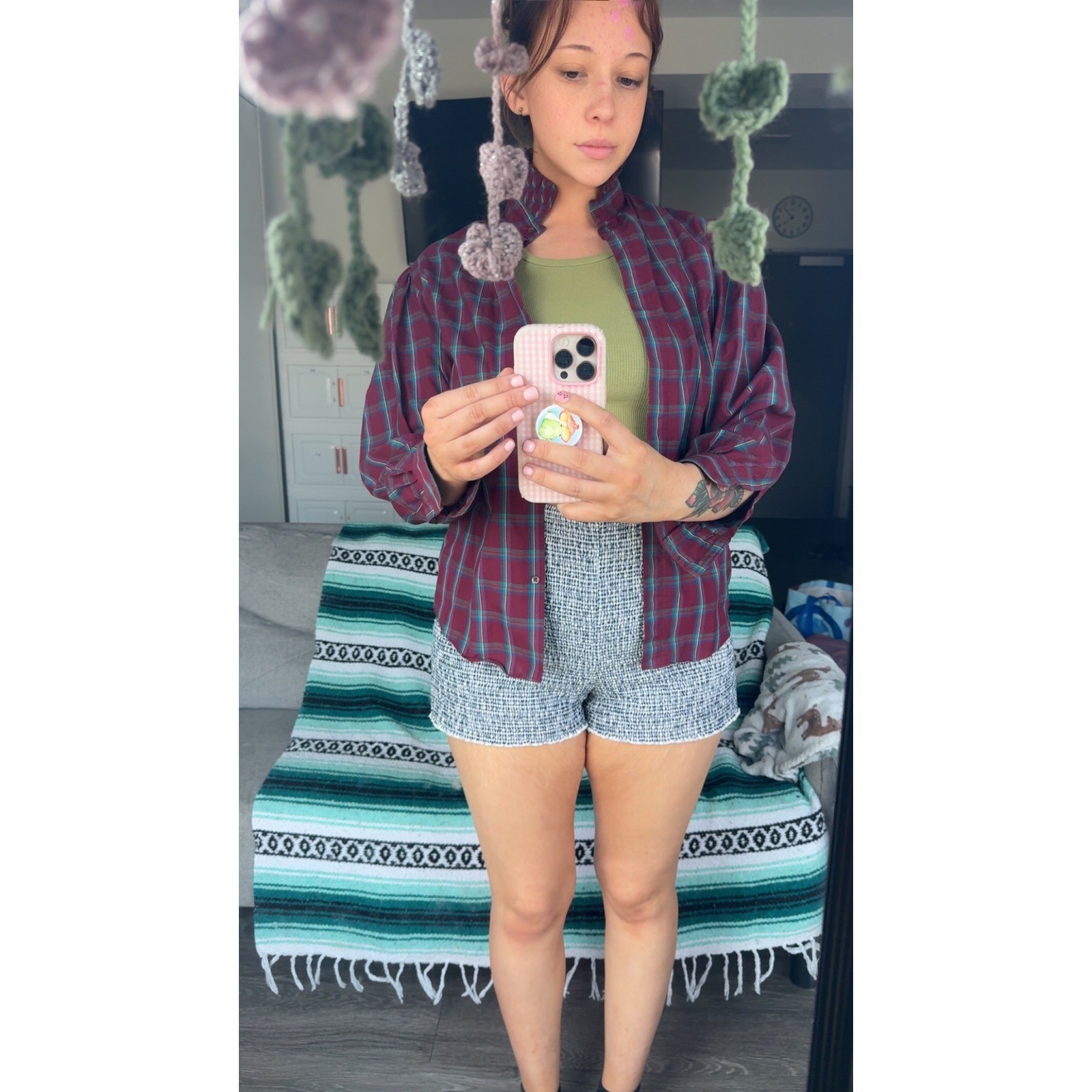 Vintage Ellen Tracy plaid high neck blouse