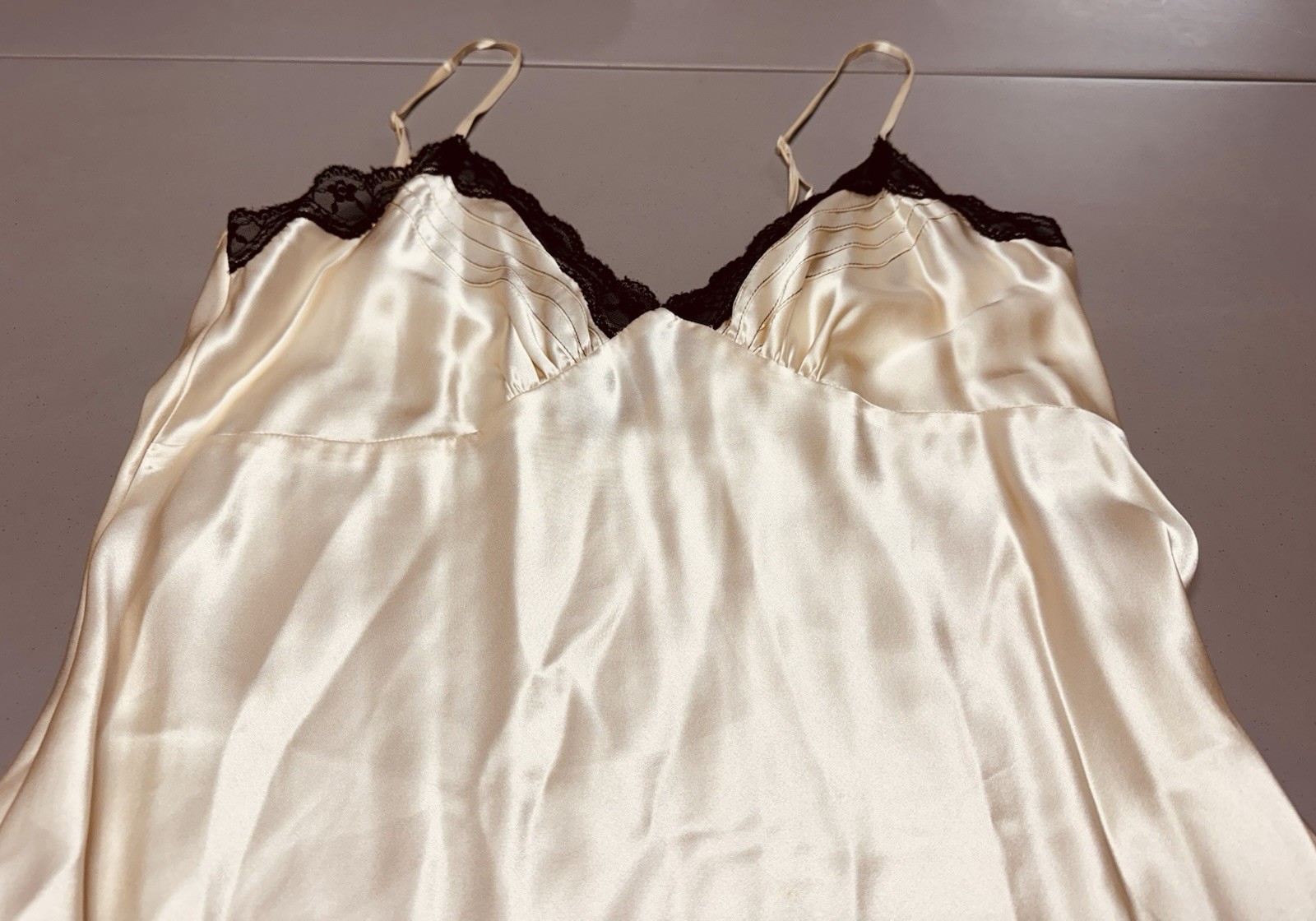 Y2K Valerie Stevens Sz L Ivory Lace Silk Maxi Nightgown Slip Dress Fairy Sexy
