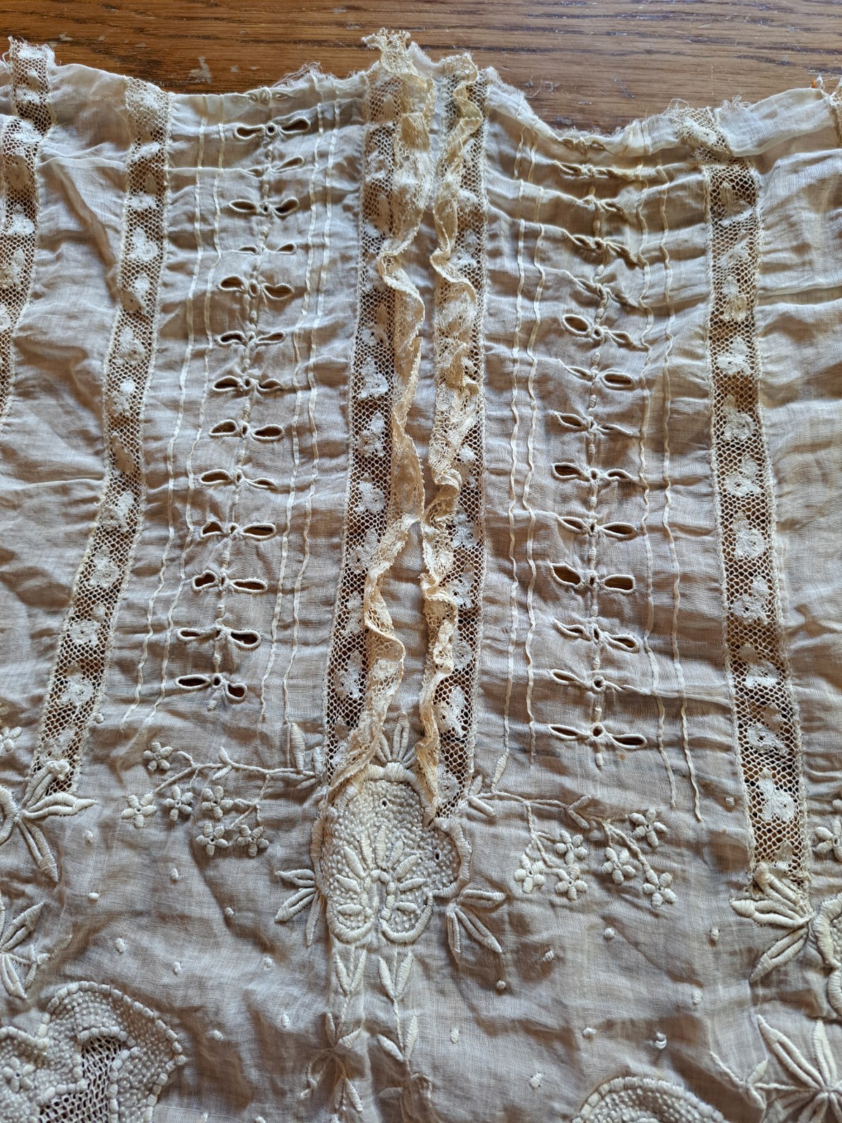 Antique Victorian Edwardian Blouse FRONT ONLY Beige Lace and Embroidery