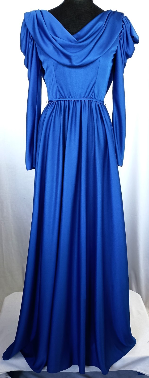 Vtg 80&rsquo;s Royal Blue Draped Neck Goddess Style Prom/Special Occasion Gown Size 10