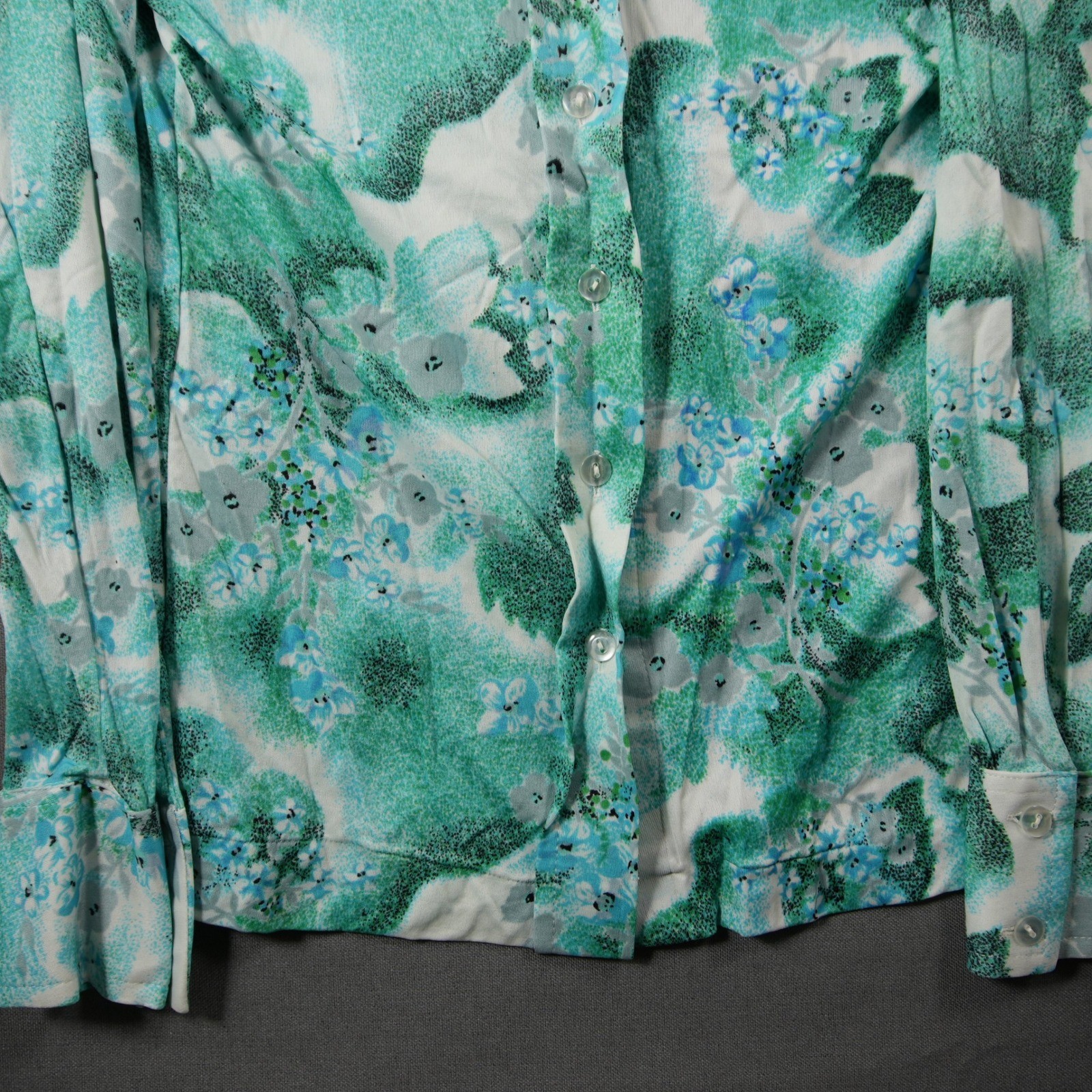 70s Kmart Vintage Floral Western Cowgirl Long Sleeve Blue Women Shirt XS