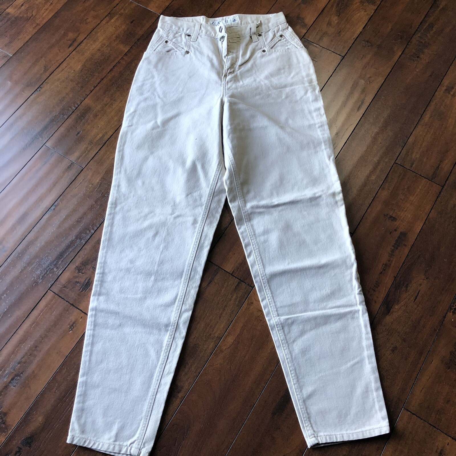 Zena Mom Jeans Size 8T High Rise Tapered Retro Tan Pockets 27×32 Vintage