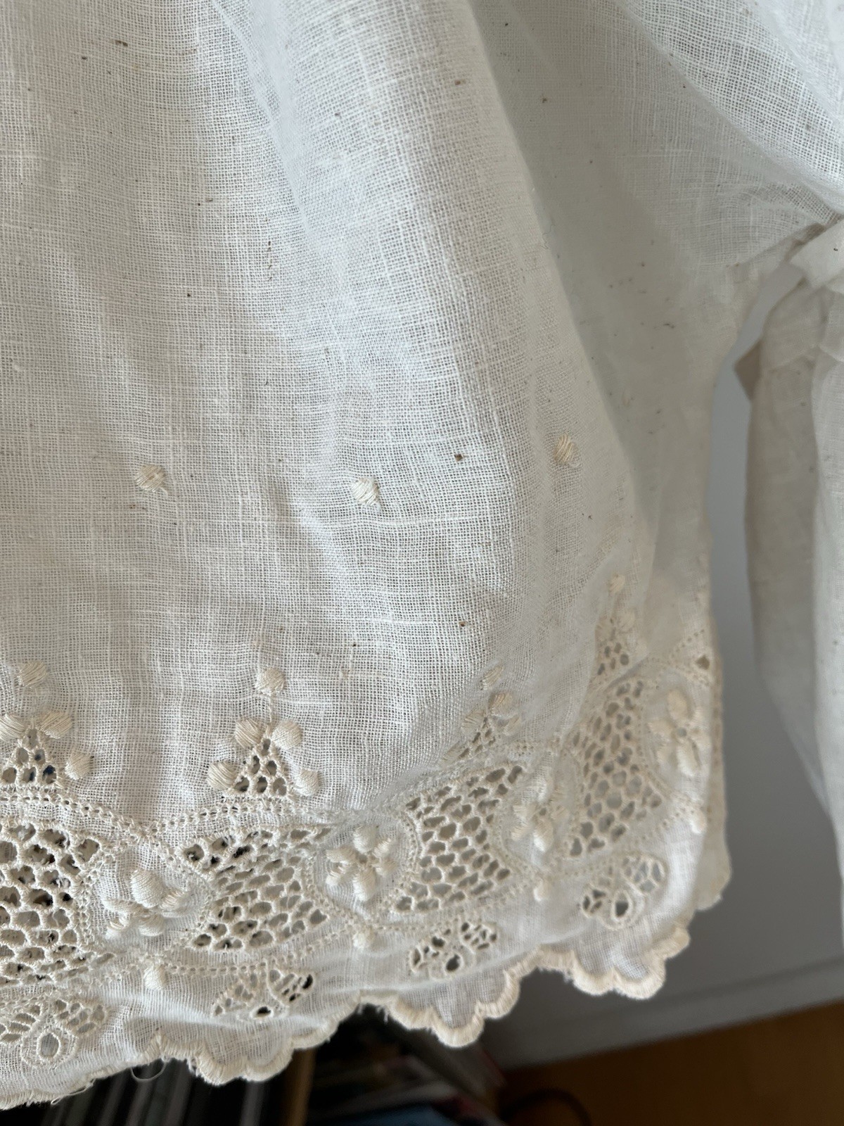 Vintage 70s Kaftan Dress Eyelet Cotton Blend Size L Gauzy Goddess Prairie USA