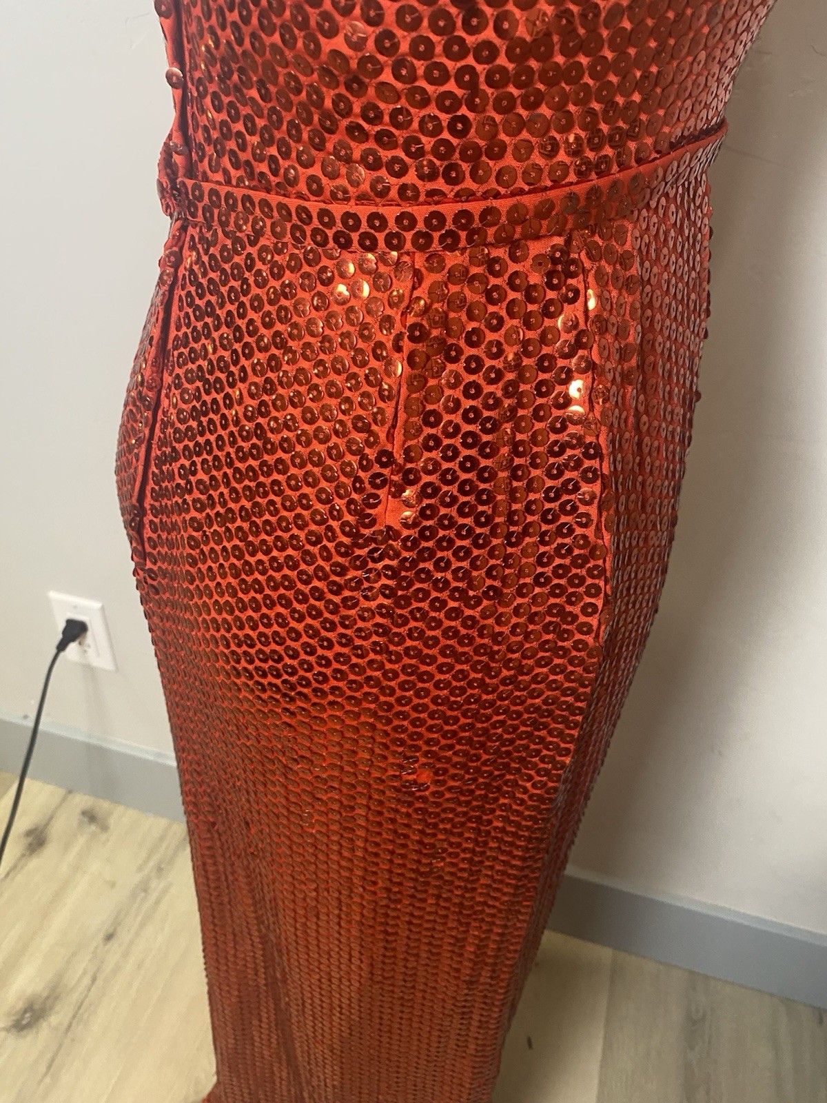 VTG 70’s Red Sequined Fitted Halter Gown Dress S Women’s Party Formal Cocktail