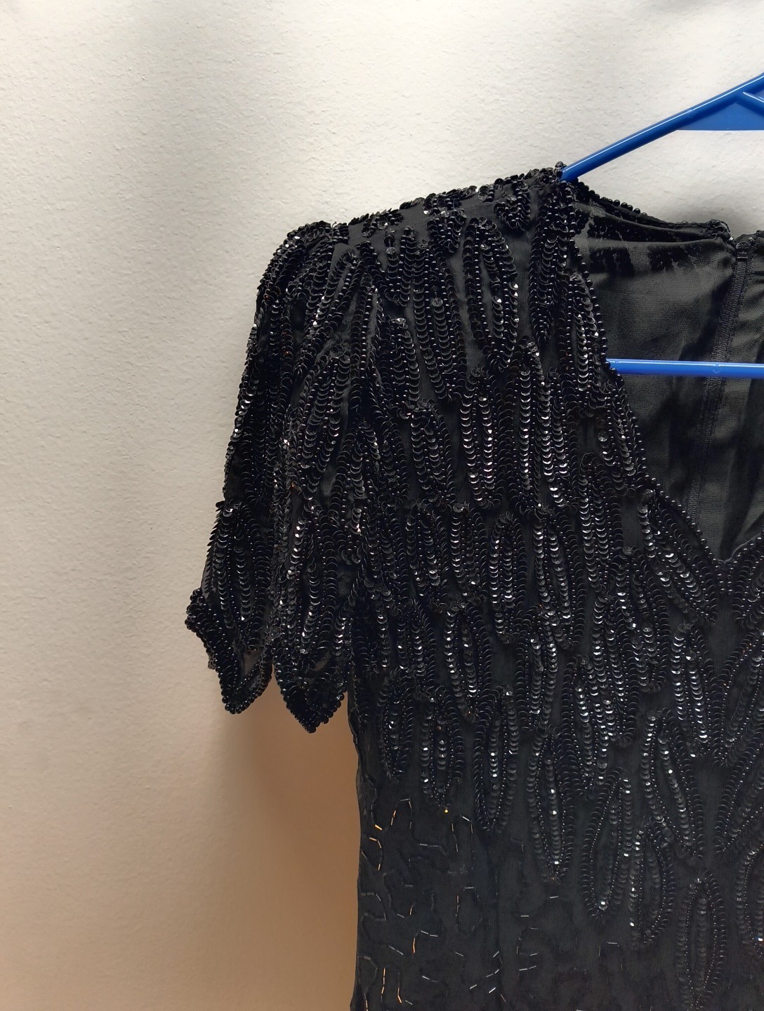 Vintage 1980s Milano Black Sequin Beaded Dress Womens M NWT Party Glam