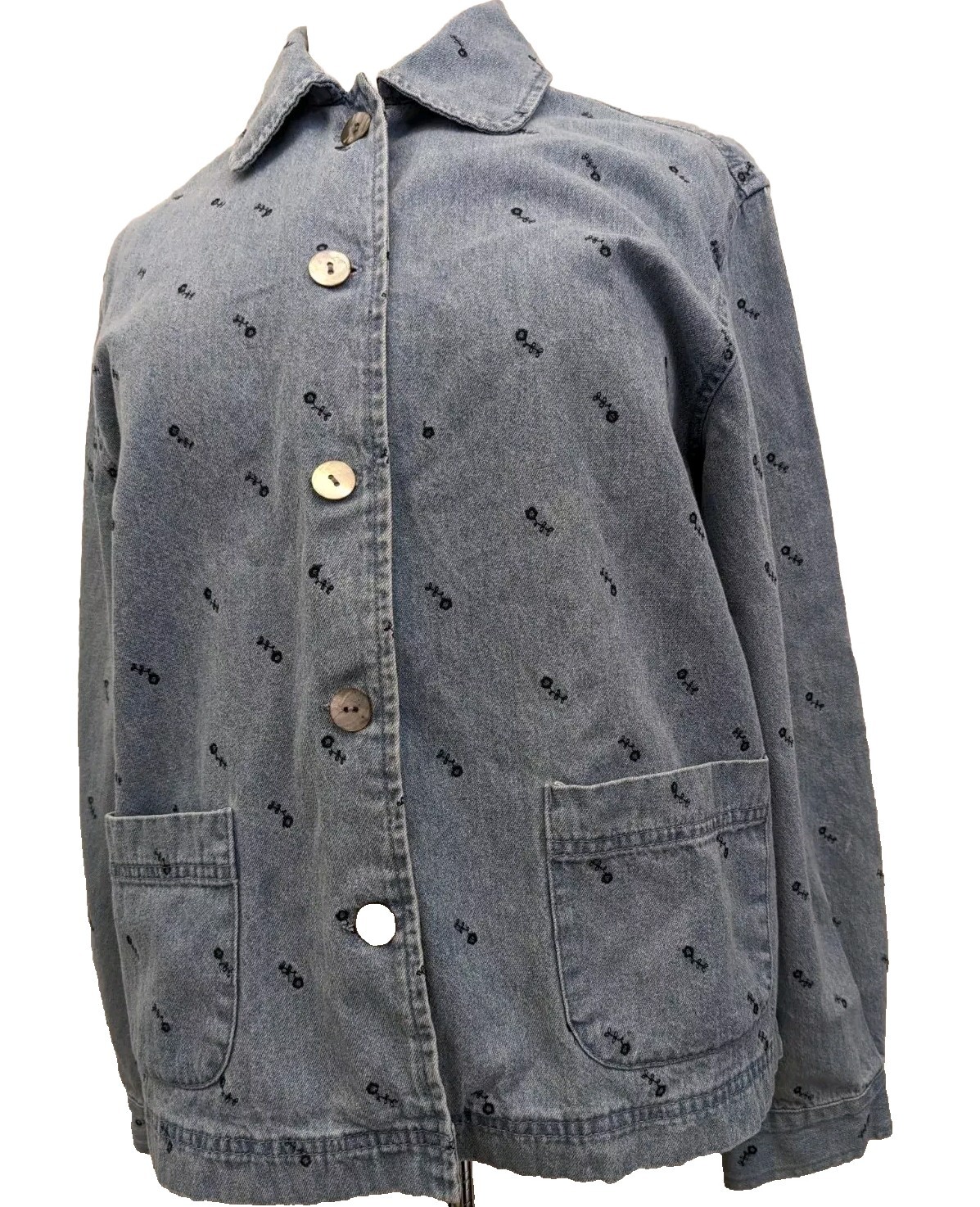 Vintage AMI Denim Shirt Jacket Pockets Floral Embroidery Women&rsquo;s Size M Blue
