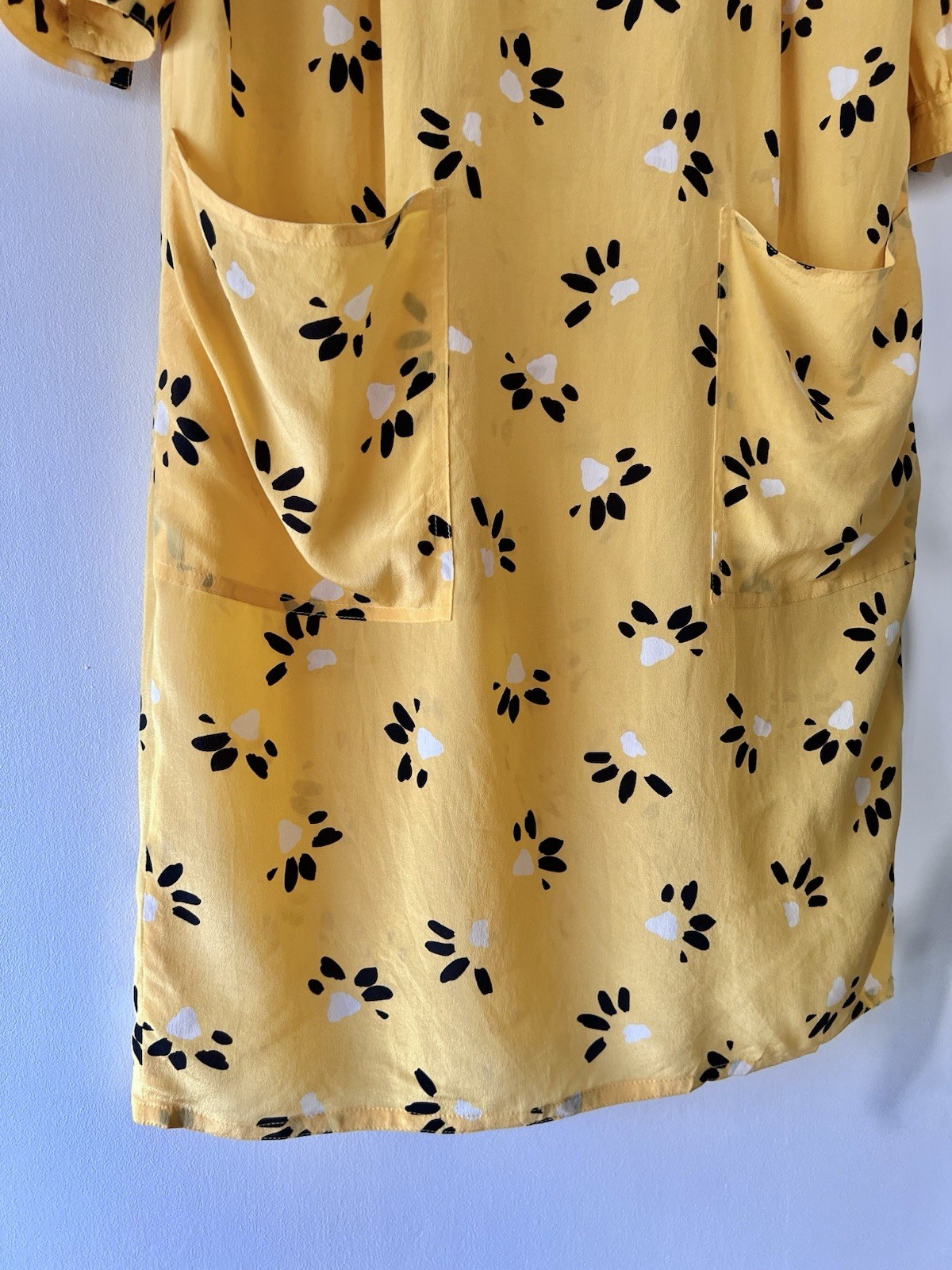 Vintage 80s Ungaro Solo Donna Italy Silk Puff Sleeve Mini Dress Yellow XS-M