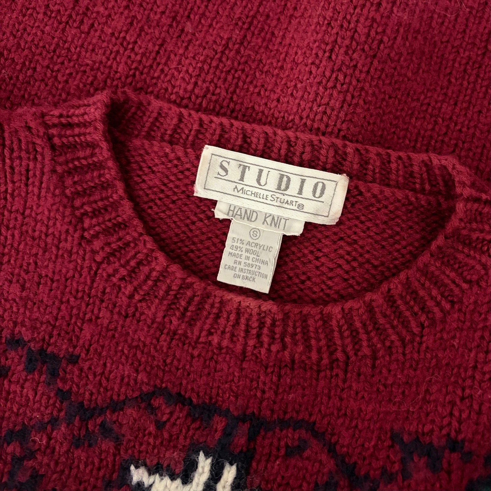 Vintage Studio MICHELLE STUART Wool Blend Geometric Sweater Hand Knit Small