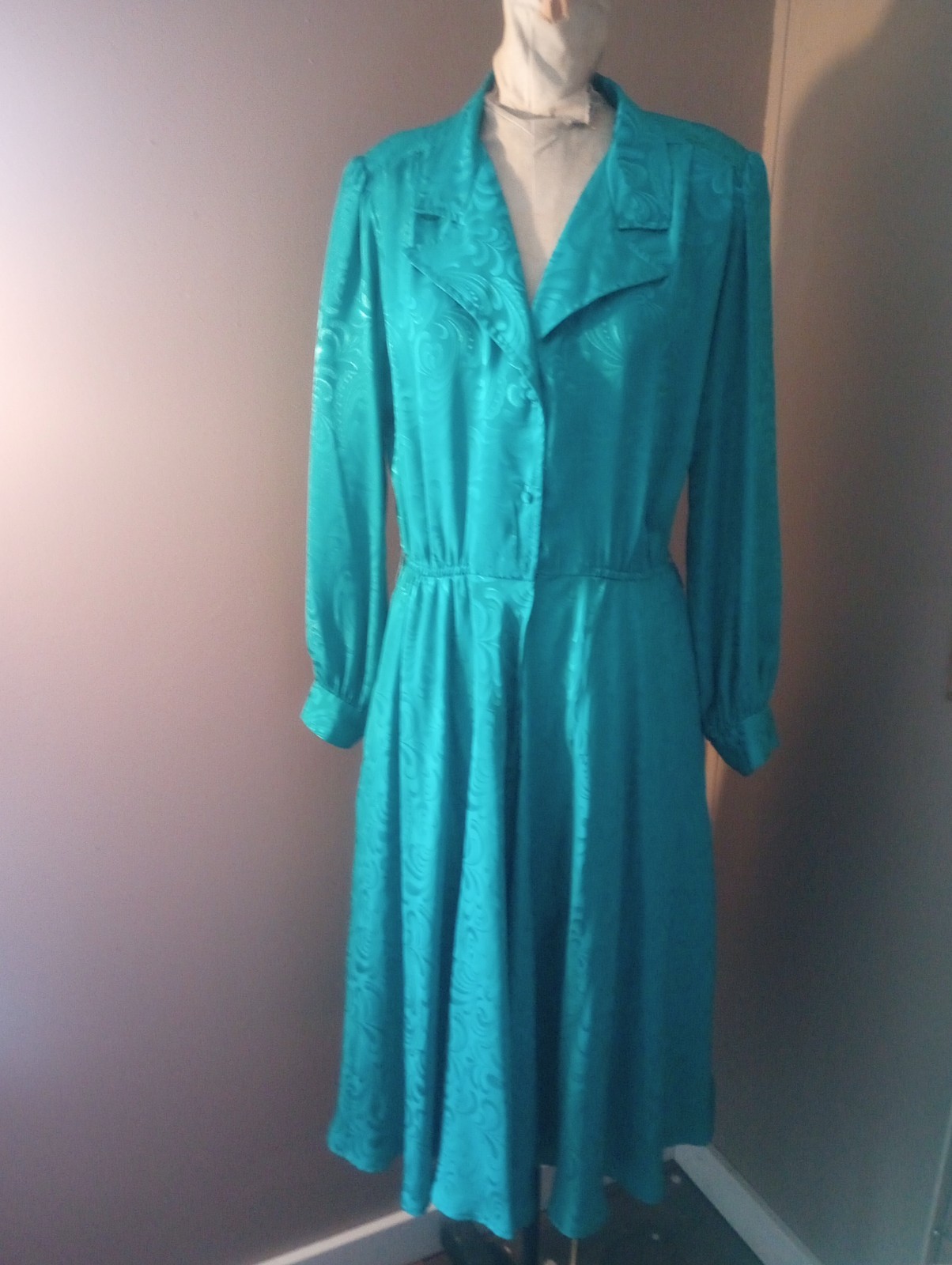 Vtg Office Casual Women&rsquo;s Kohler Dress Size 14 Green Made In USA Pockets Minimal