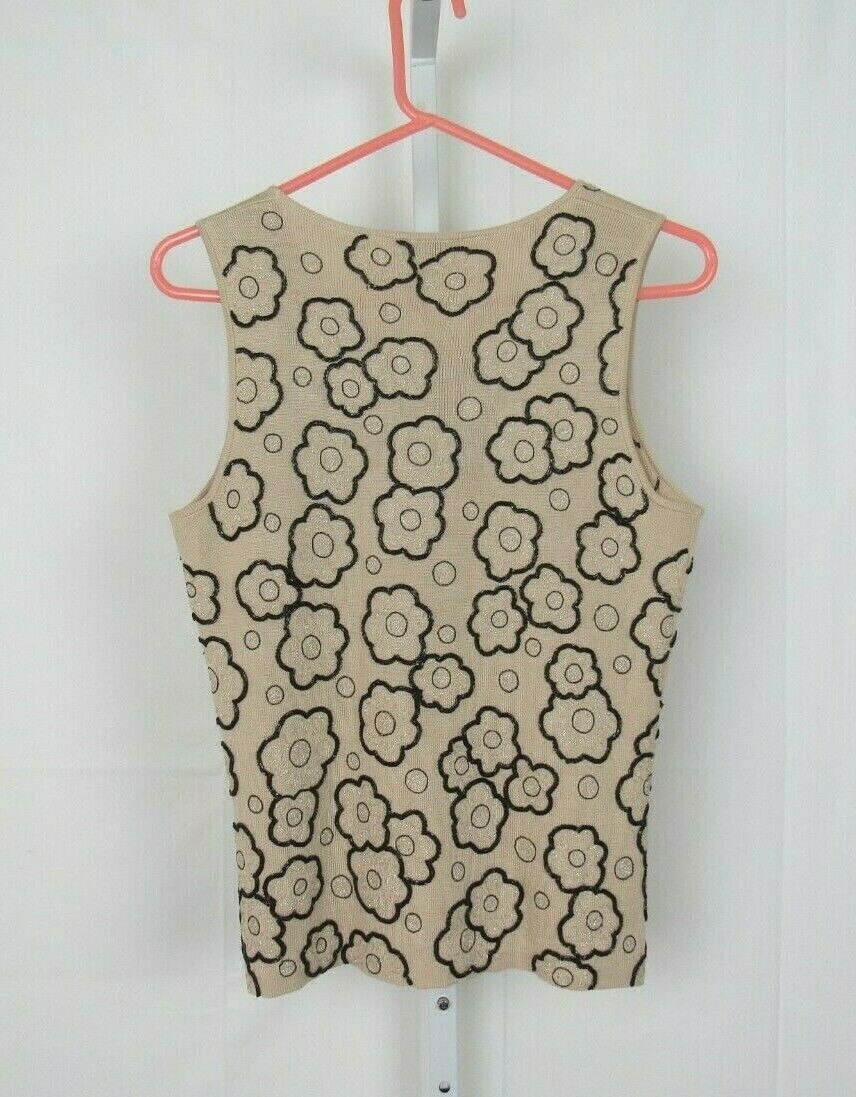 VTG 1990s 2000s MOD ANN TAYLOR SILK BEADED SLEEVELESS TOP SIZE MEDIUM TAN BLACK
