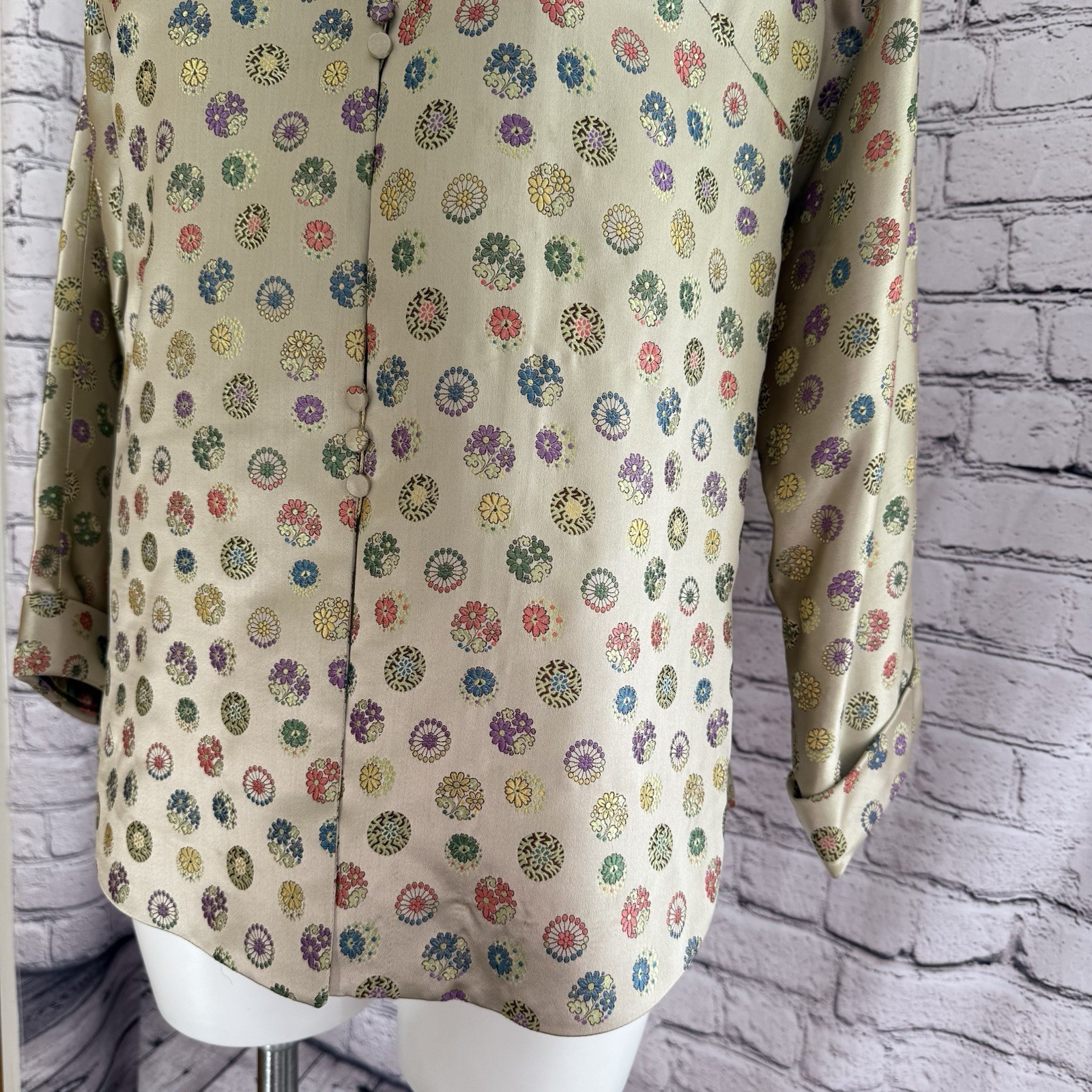 Vintage I. Magnin Brocade Pattern Top Mandarin High Collar NO SIZE Tag SM Med ?