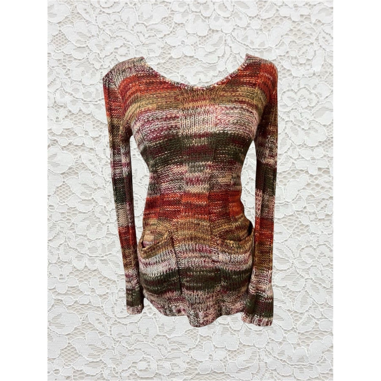 vintage ultra flirt long sleeve knit sweater with cutest mini pockets