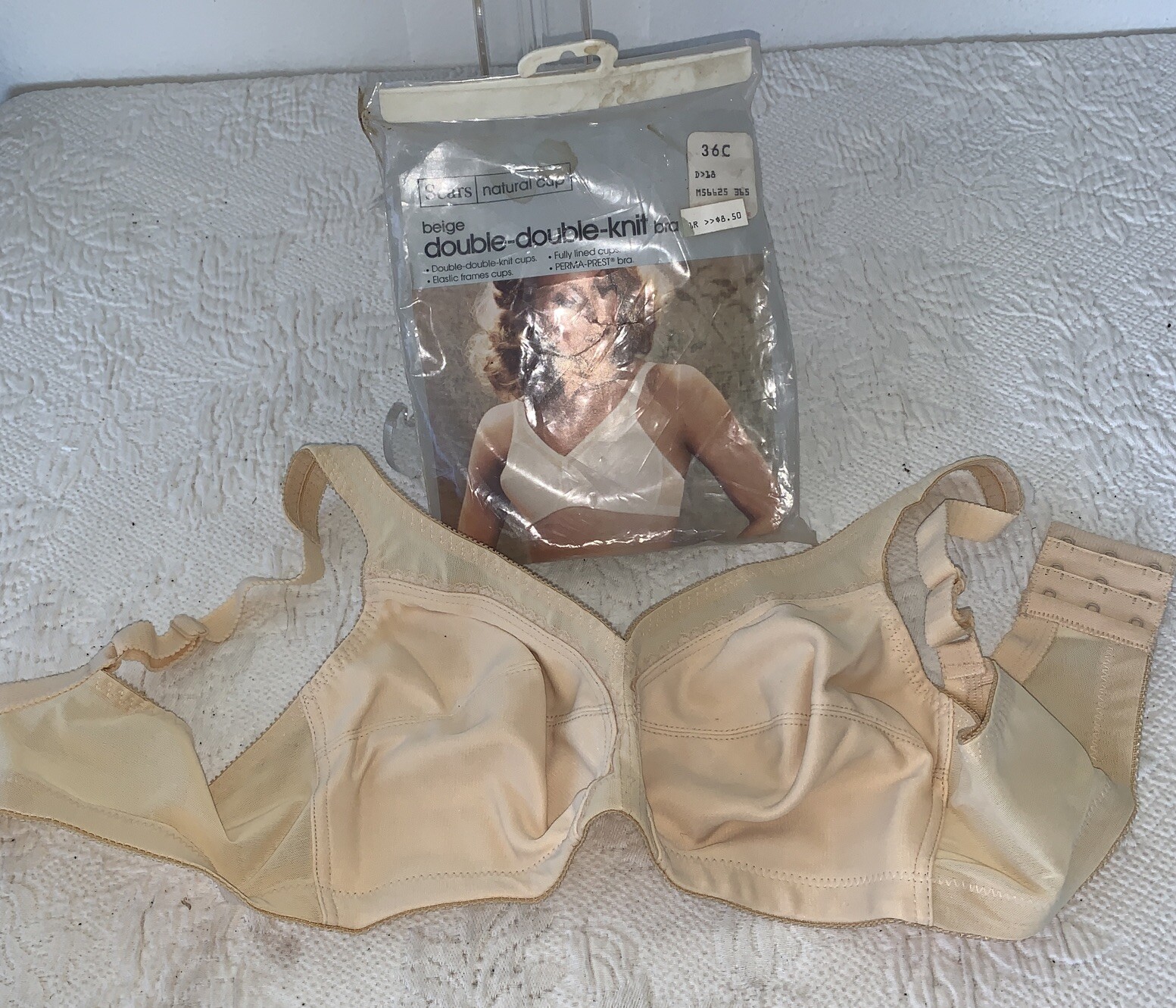 VINTAGE SEARS Double Double Knit Perma Prest Bra 36C Lined Natural Cup