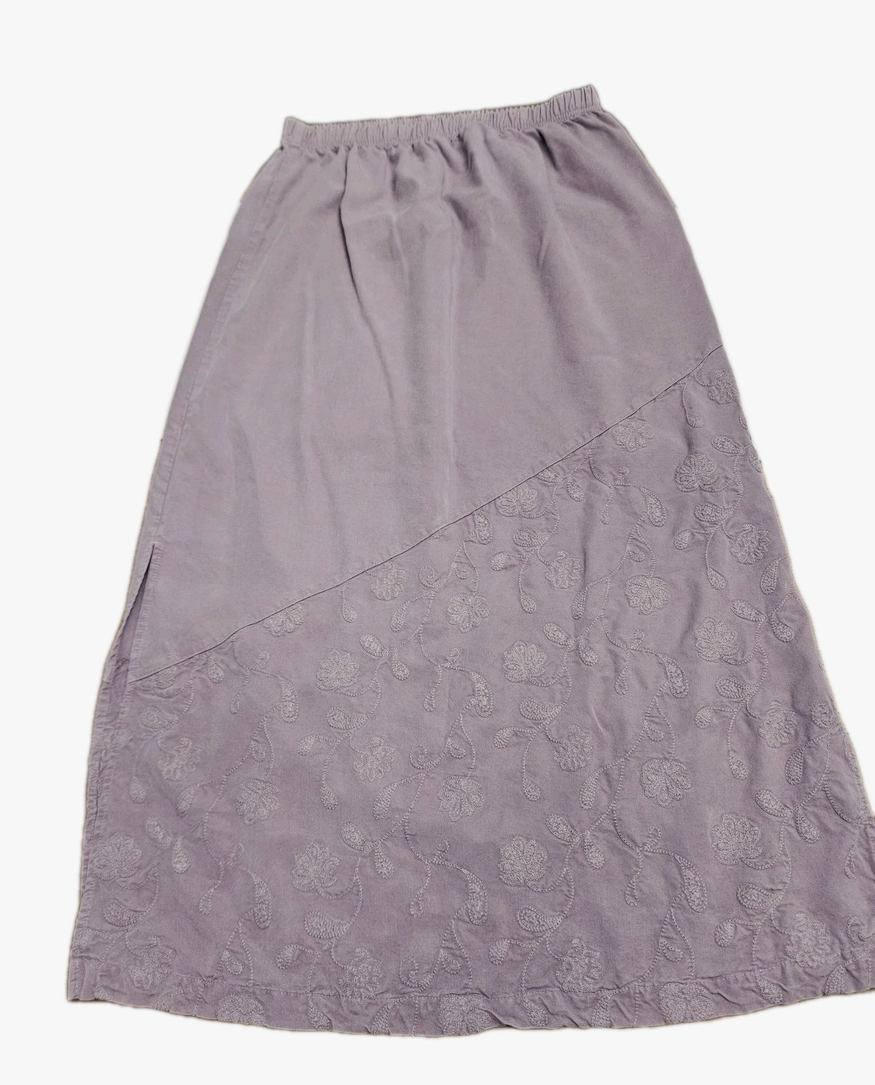 AKS Sport Amy K Su Maxi Pull-On Skirt Lavendar Floral Embroidered Large Vtg 90s