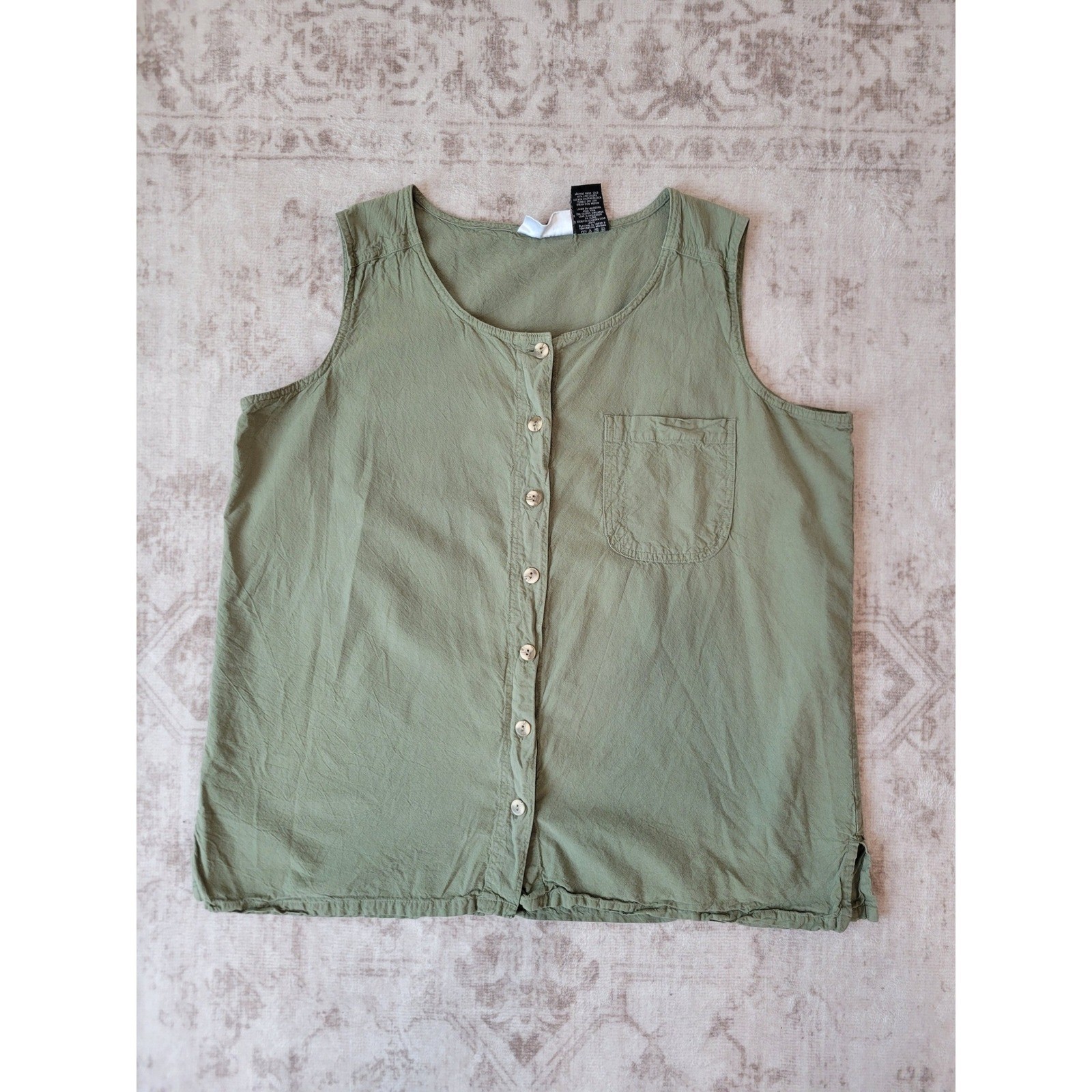 Erika II & Co Vintage 100% Linen Button-Up Tank – Women&rsquo;s 2X