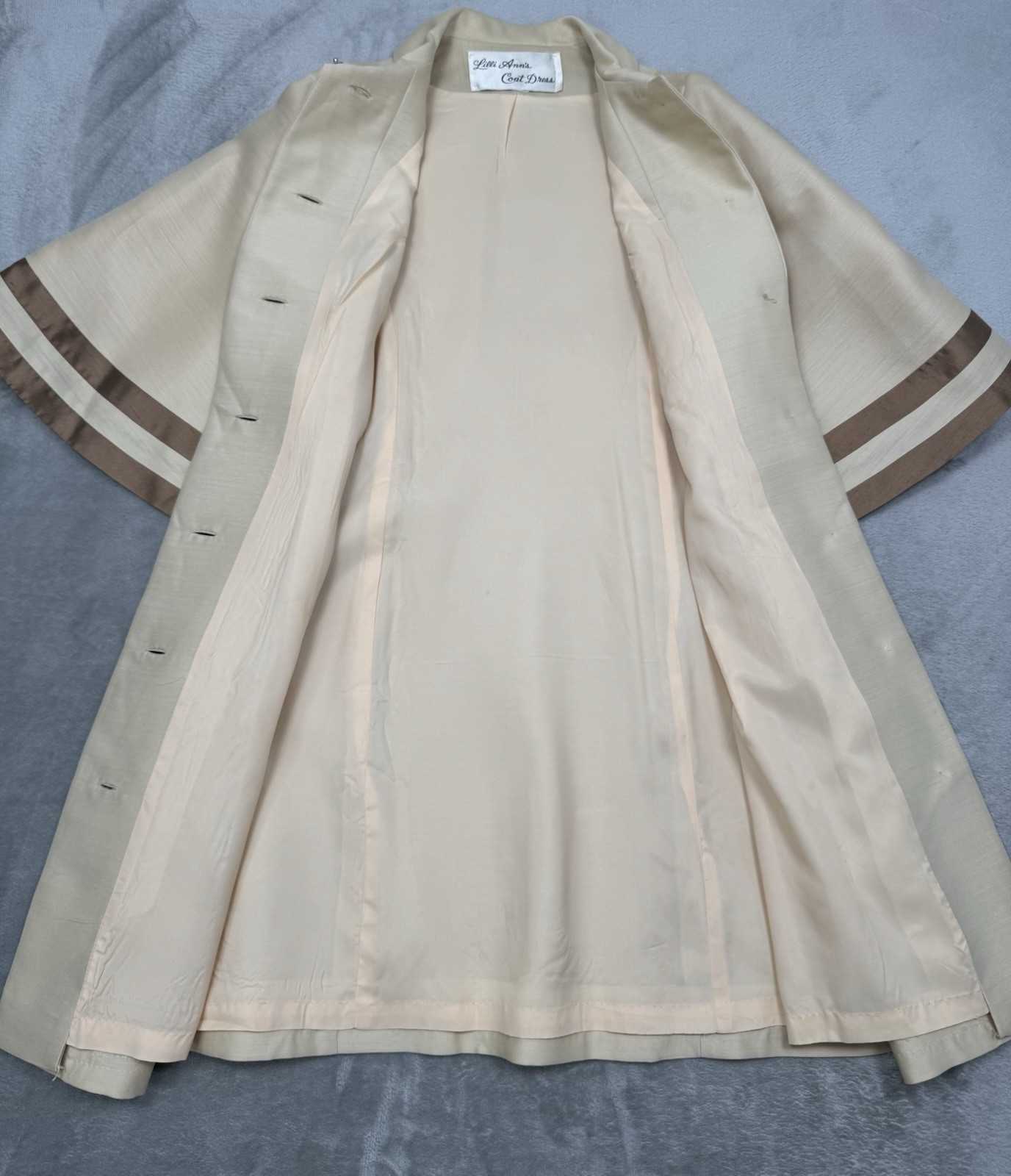 Vintage 50s Lilli Ann Dress Coat Womens Medium Princess Bell Sleeves Linen Pearl