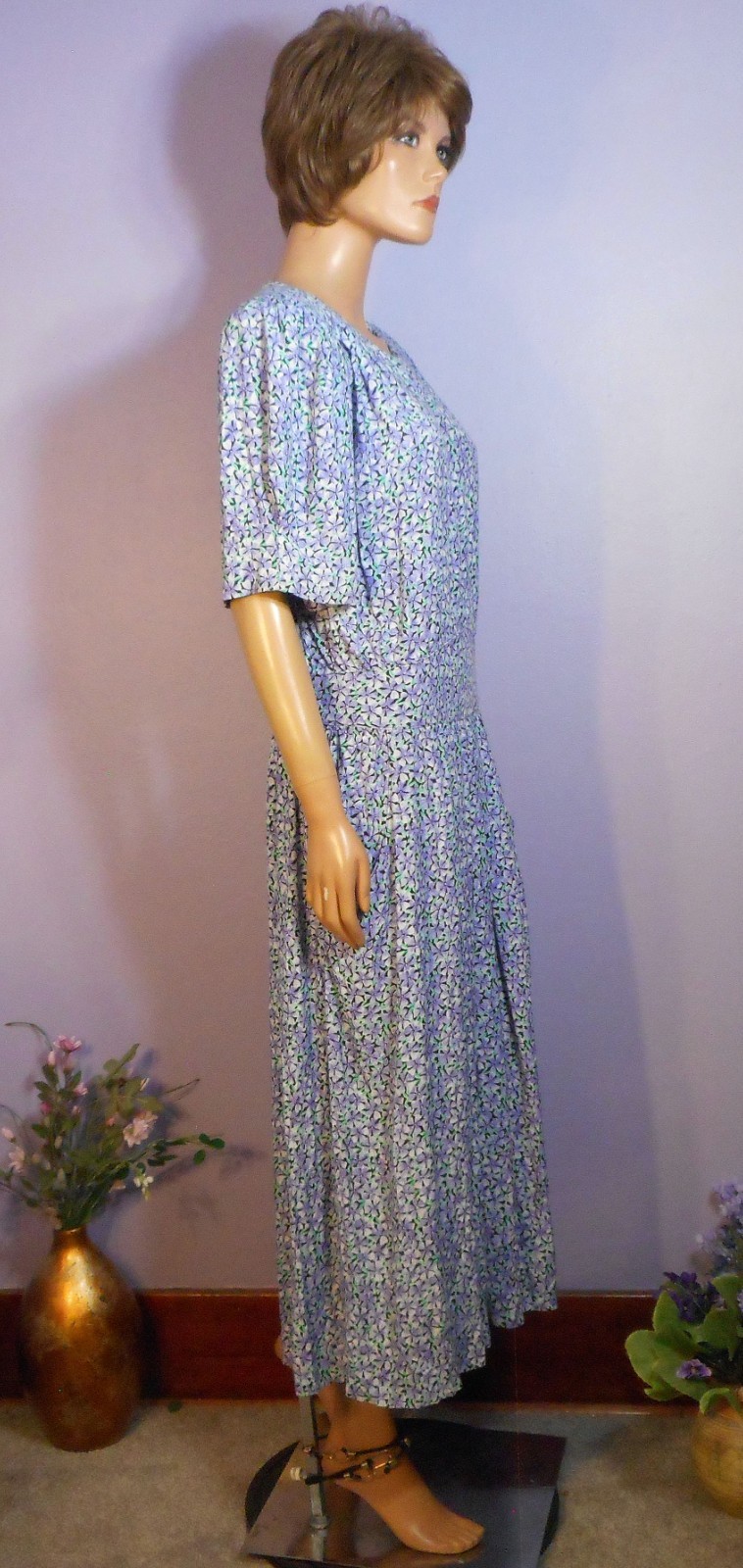 Vtg Early ‘90s Karin Stevens (KSL) Cottagecore/Secretary Rayon Dress, Mod 11/12