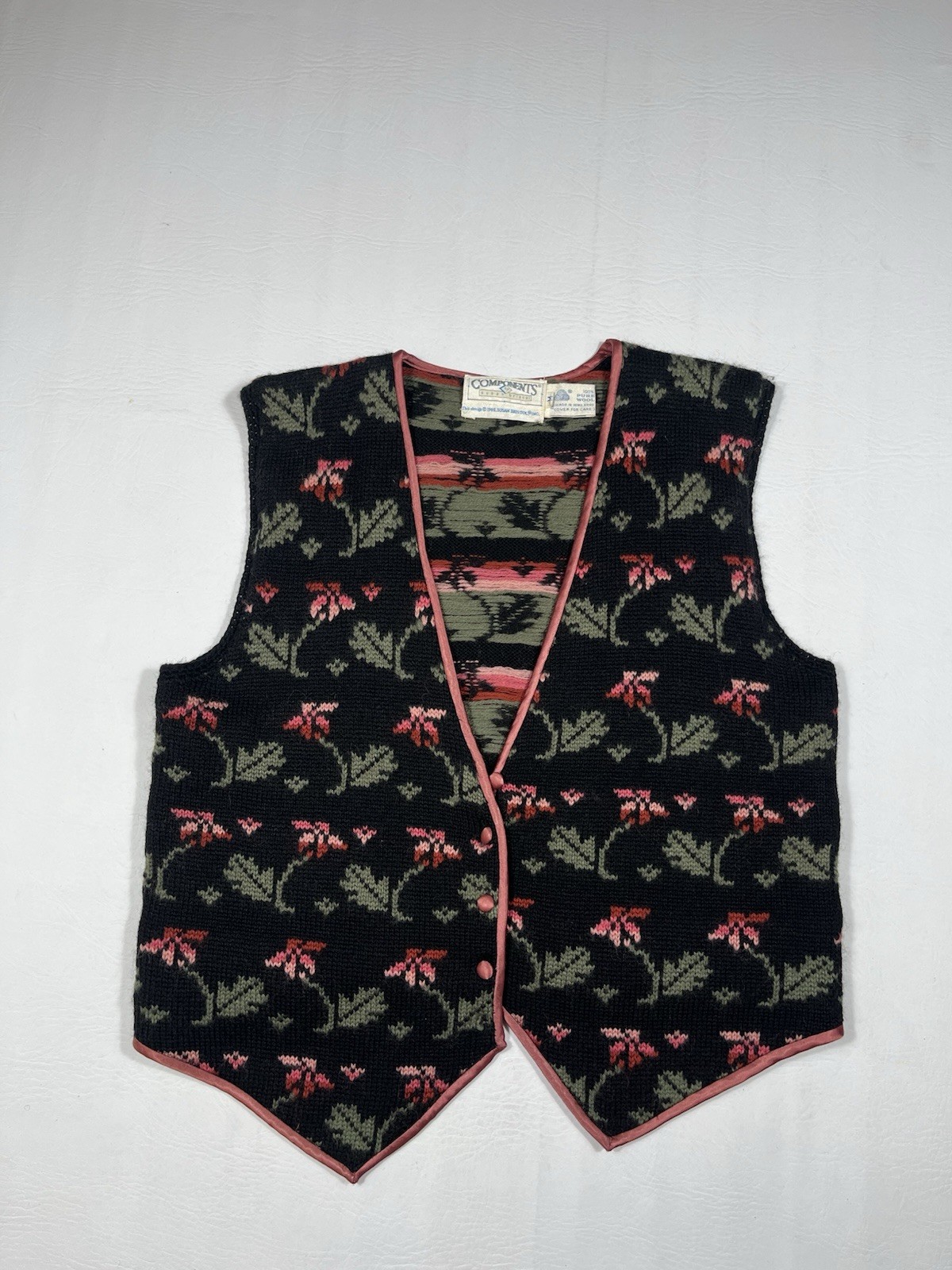 Vintage Components Susan Bristol 100% Wool Floral Vest Medium
