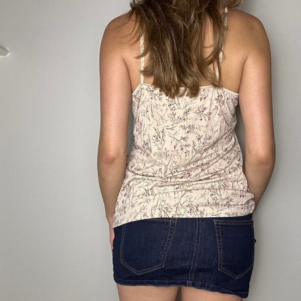 vintage coquette tan and pink floral cami tank top